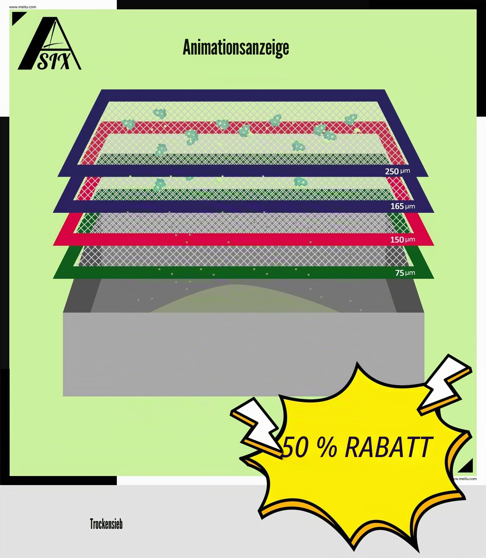 ALSIX 30,5 x 40,6 cm Trockensieb, Aluminium-Siebrahmen, 60, 90, 110, 200 Mesh, Mikron-Äquivalent 250, 165, 150, 75, Polyester-Mesh-Sieb, 4 Stück