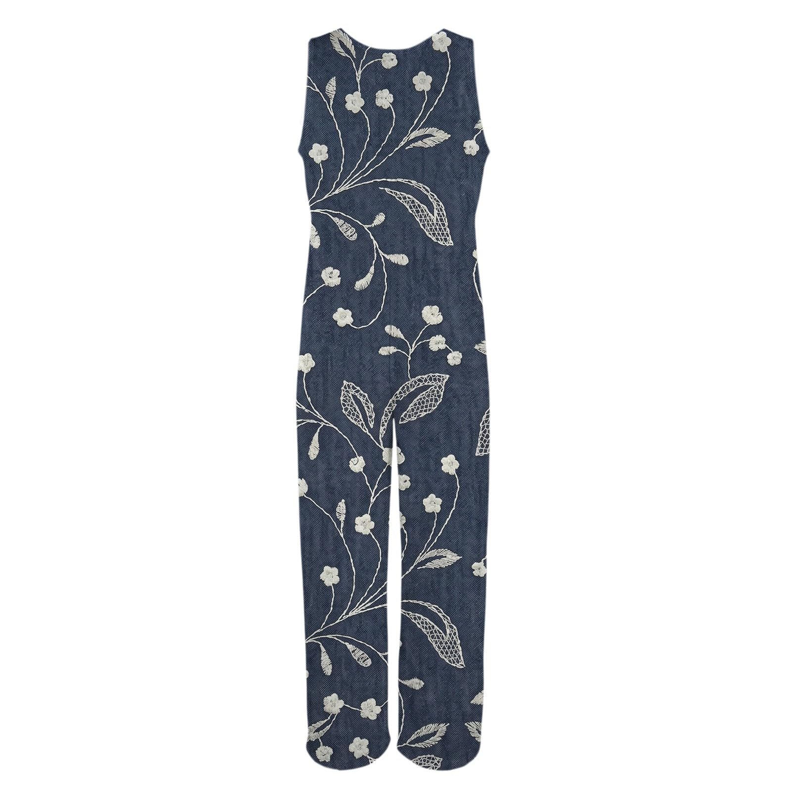Generisch Combinaison d'été légère et longue pour femme - Combinaison sans manches - Motif floral - Salopette à jambes larges - Combinaison bohème surdimensionnée - Pantalon d'été avec poches