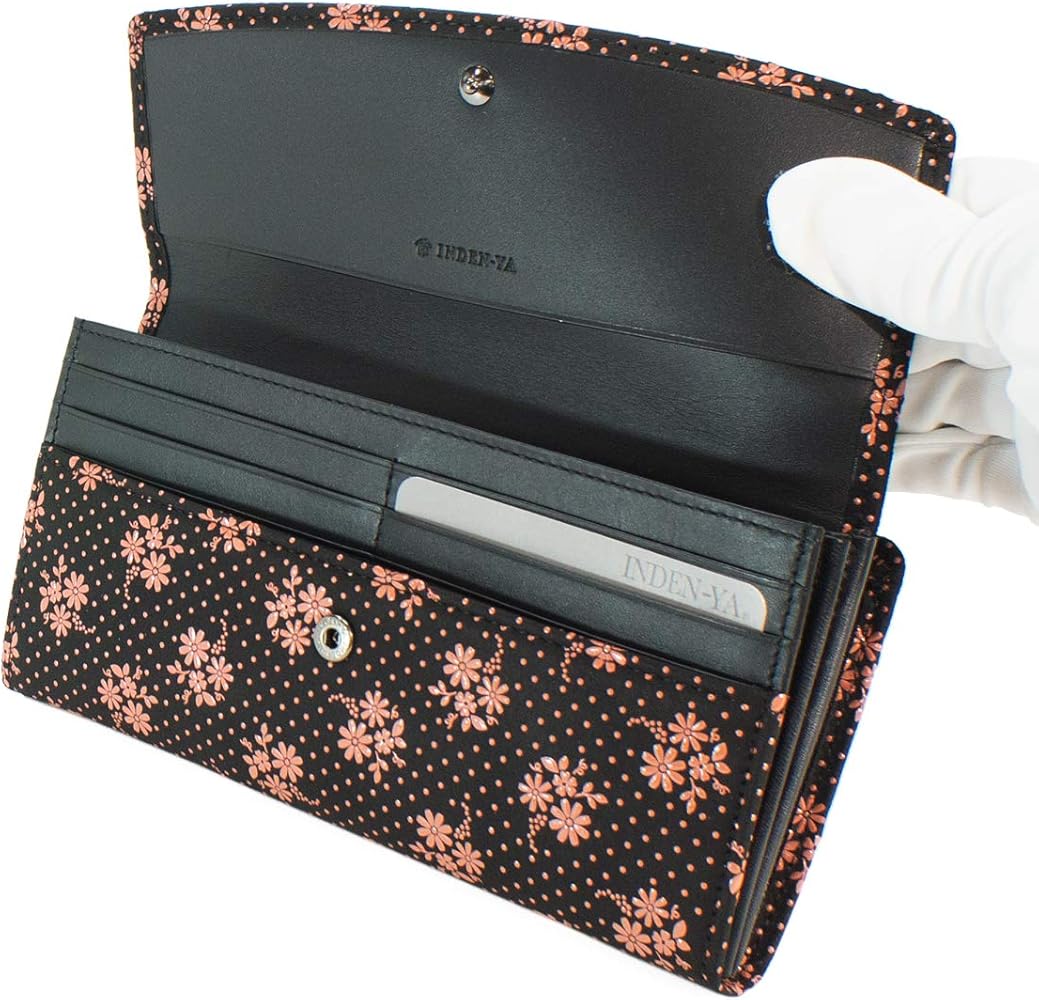 新品】印傳屋 INDEN-YA 長財布 がま口 黒地ピンク漆 鹿革 日本製 新品