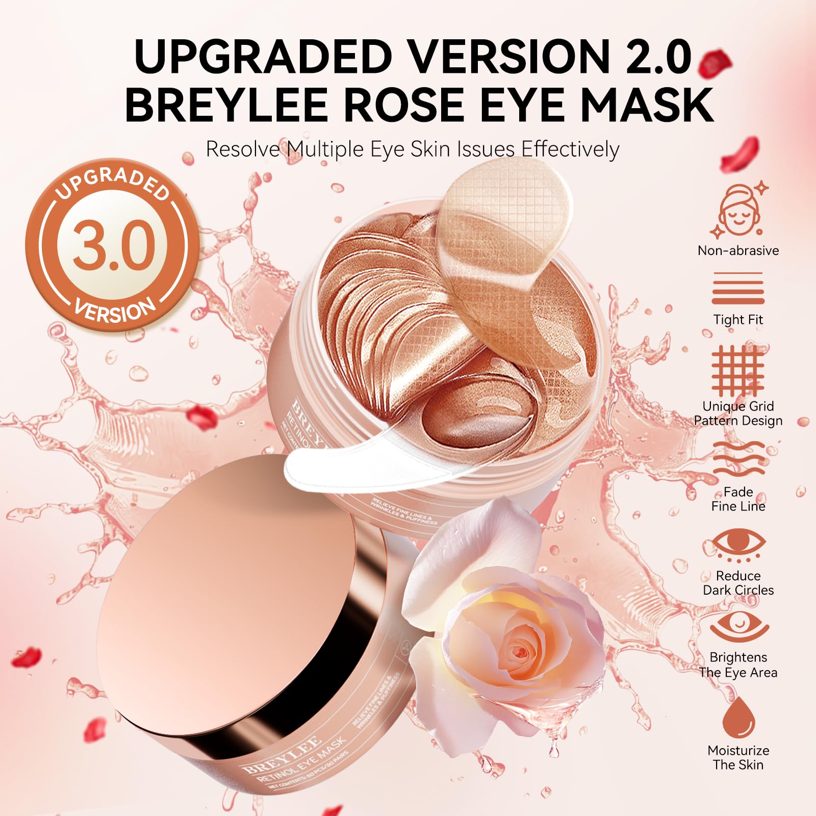 BREYLEE Aloe Vera Eye Masks– 60 Pcs - Puffy Eyes and Dark Circles Treatments – Look Younger and Reduce Wrinkles and Fine Lines Undereye, Improve and Firm eye Skin - Pure Natural Material Extraction: pink