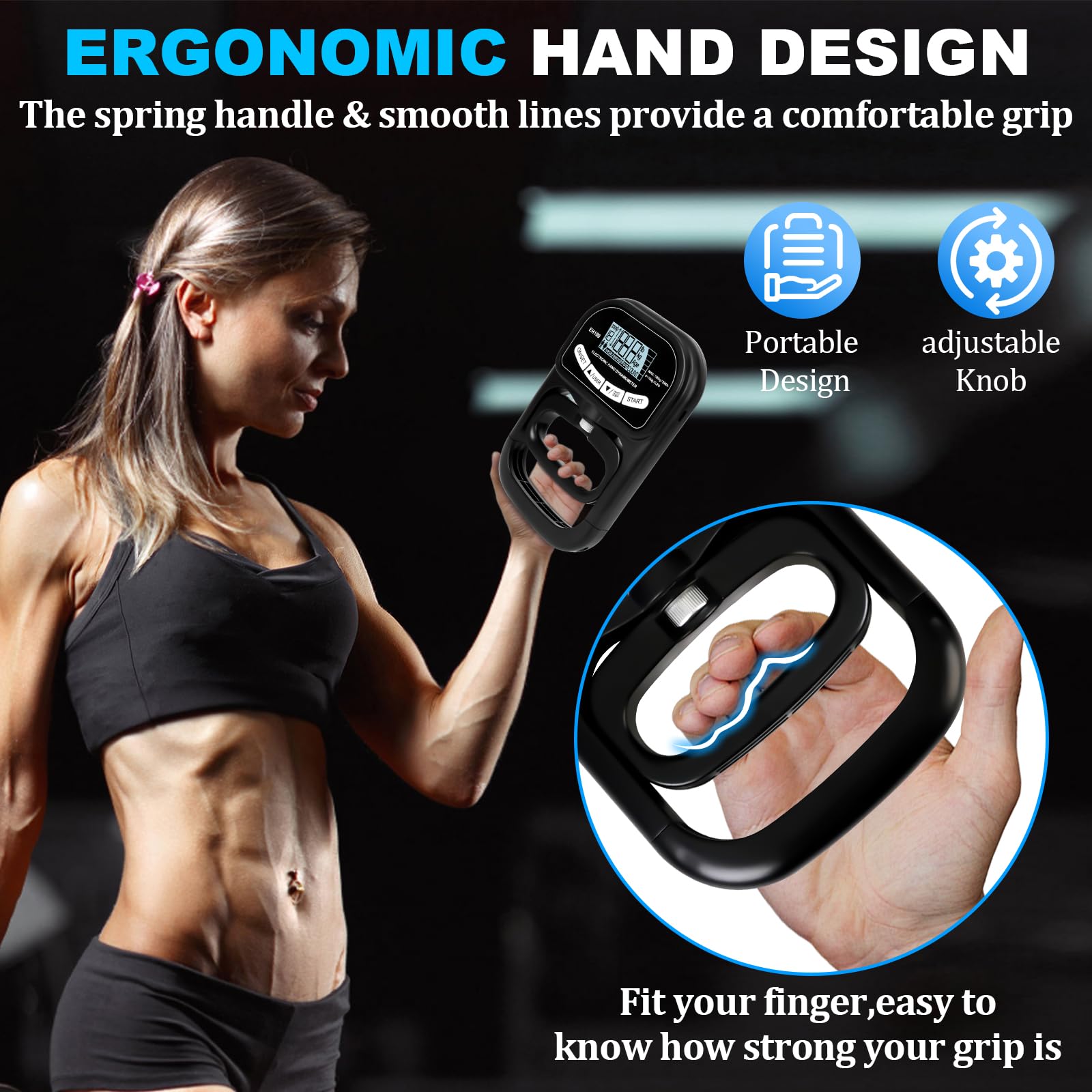 Digitale krachtmeter 396Lbs/180Kg Digitale Handdynamometer Grip Strength Meter USB Lcd-scherm Hand Grip Rollenbank Grip Strength Tester(Black Grip Meter