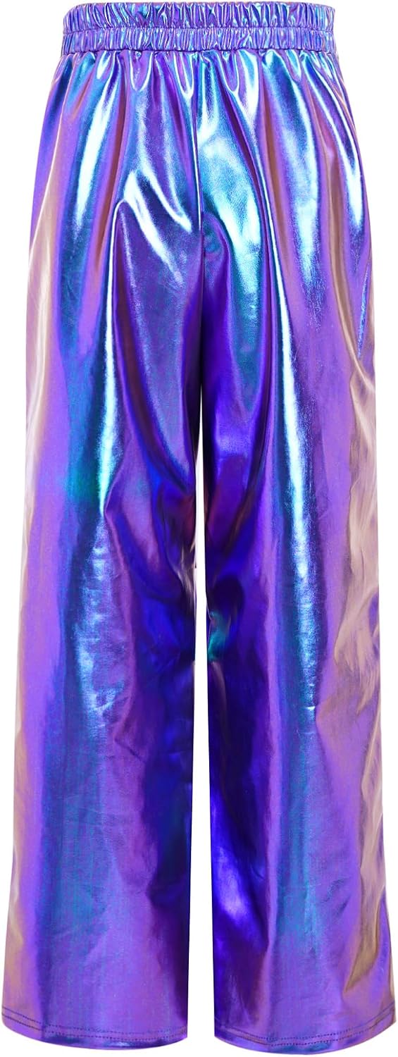 Kids Boys Shiny Metallic Jazz Dance Pants Tear Away Side Zipper Jogger Cargo Pants Ruched Trousers