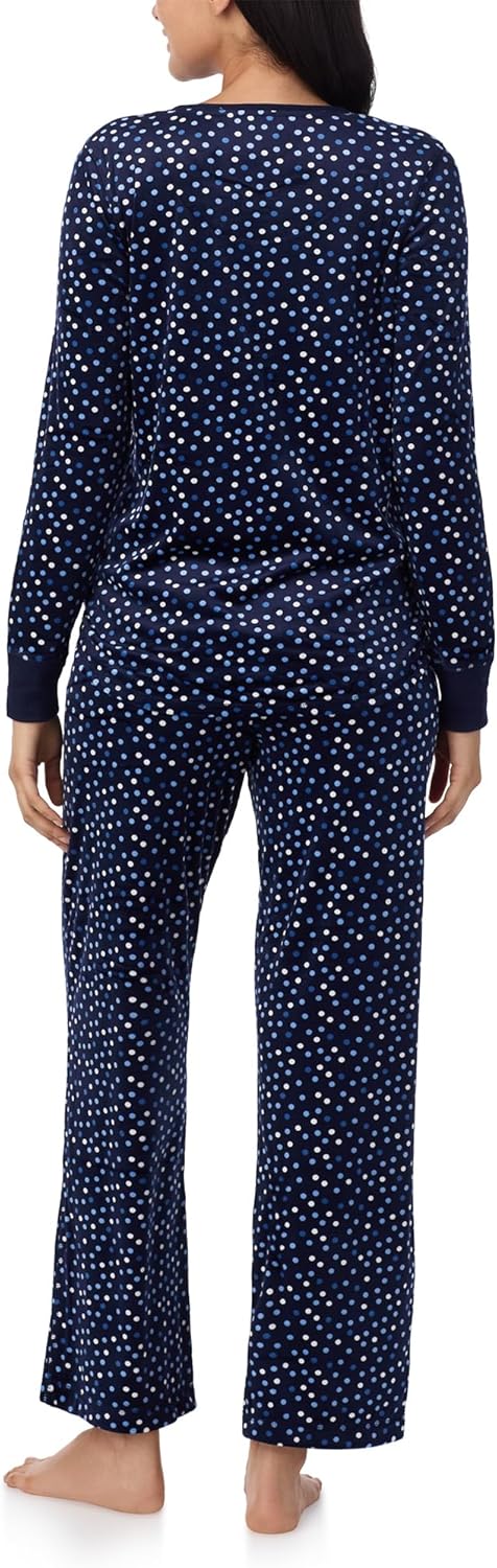 Nautica Pajamas for Women Set, Long Sleeve Henley Pajama Shirt & Pants, Warm Winter Fleece Sleepwear Lounge PJ Sets for Women - Image 3