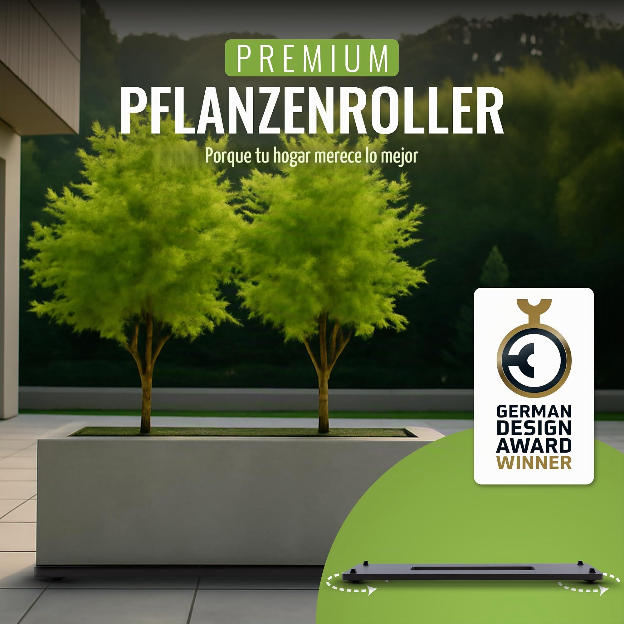 Pflanzwerk® Porta Plantas rodante *ULTRAPLANO Diseño Bajo Plato con Ruedas* 80x28cm para Todas Las macetas y jarrones *Diseño Patentado* * Capacidad de Carga 120KG* * Made in Germany **.