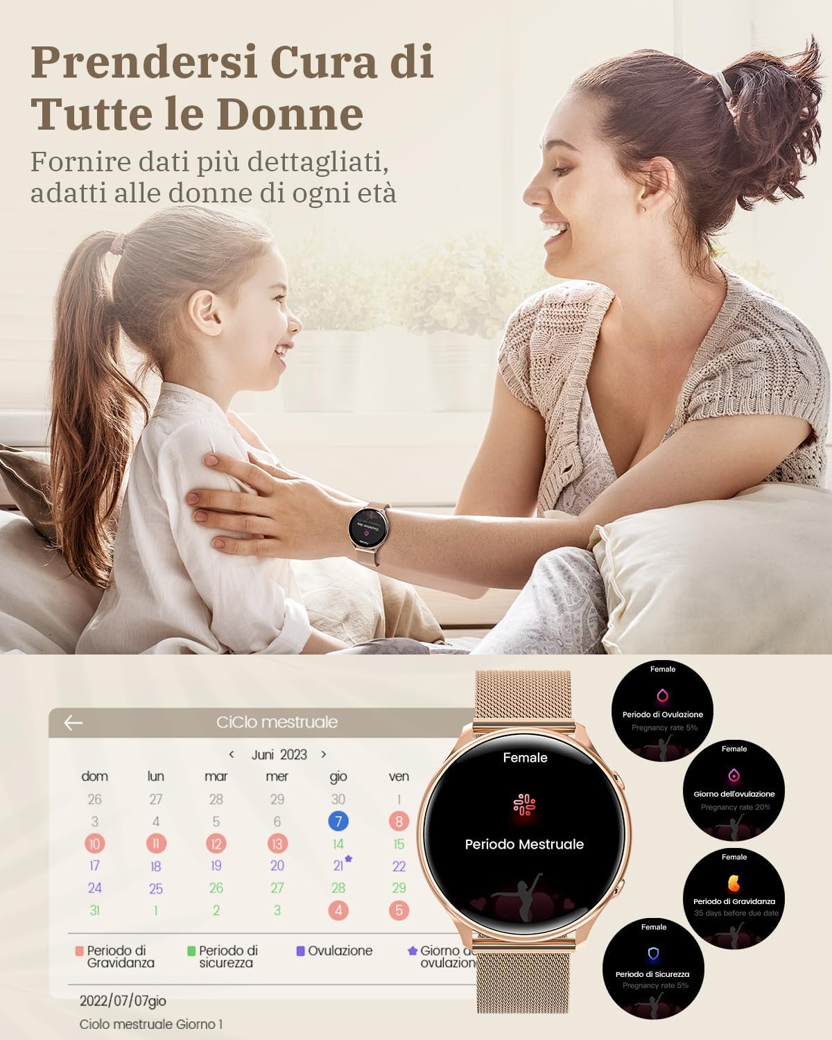 RUXINGX Smartwatch Donna con Chiamate Whatsapp, 1,39 HD Schermo Orologio Smartwatch con Monitoraggio Ciclo/120 Sport/24H Cardiofrequenzimetro/SpO2/Sonno, Fitness Tracker IP68 per iOS Android Oro Rosa RUXINGX Smartwatch Donna con Chiamate Whatsapp, 1,39 HD Schermo Orologio Smartwatch con Monitoraggio Ciclo/120 Sport/24H Cardiofrequenzimetro/SpO2/Sonno, Fitness Tracker IP68 per iOS Android Oro Rosa