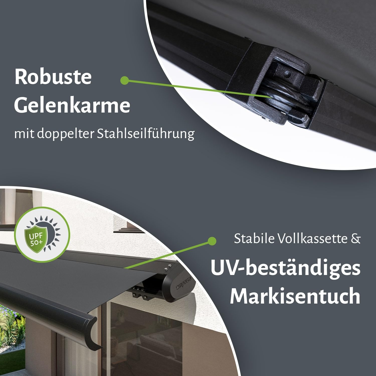 empasa elektrische Vollkassettenmarkise 'Profi' Kassettenmarkise | Gelenkarmmarkise Markise Sonnenmarkise Sonnenschutz komplett vormontiert, Farbe:anthrazit, Größe:3 x 2.5 m