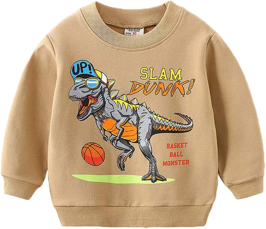 Popshion Toddler Boy Crewneck Sweatshirt Dinosaur Shirts Long Sleeve Cartoon Pullover Sweater for Kids