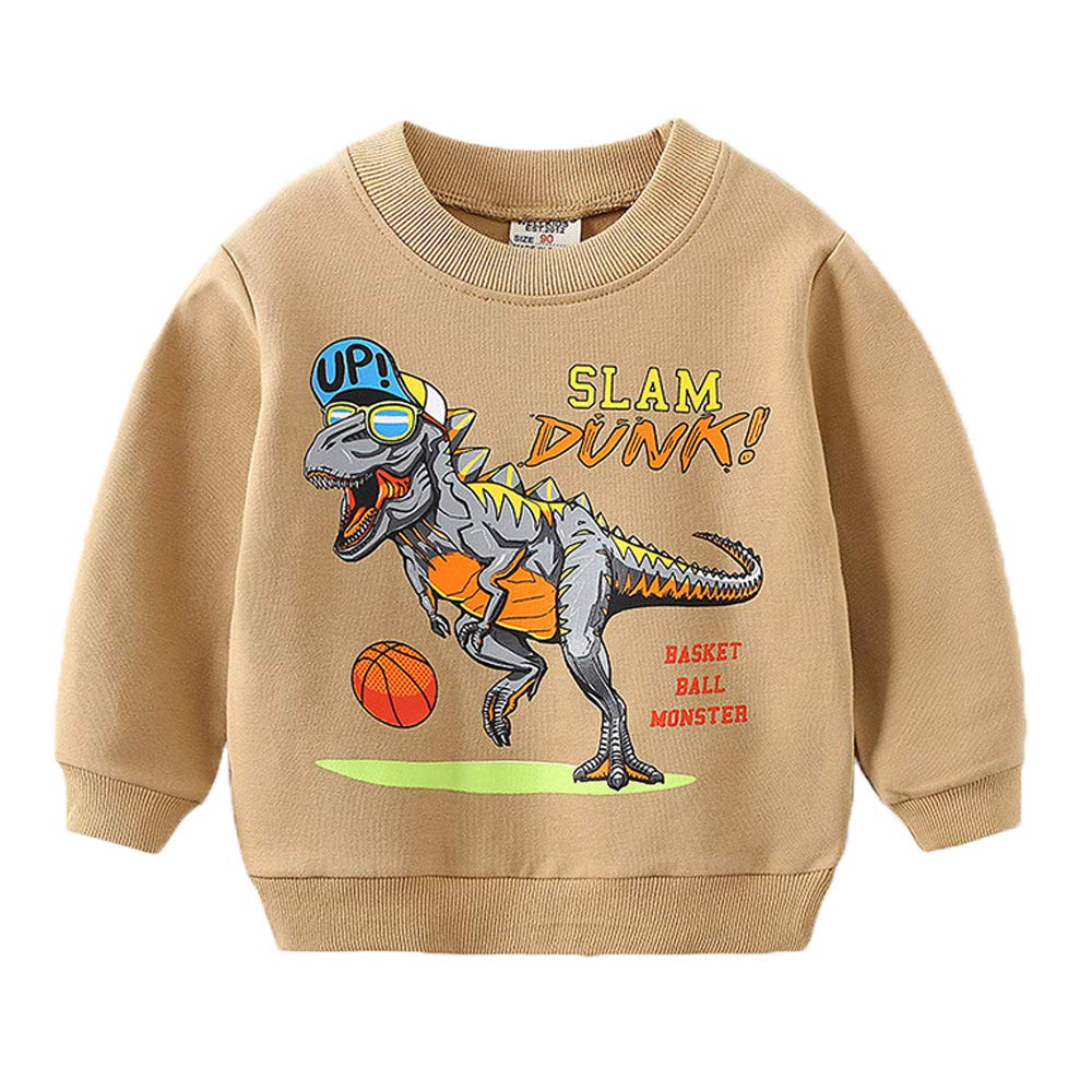 Popshion Toddler Boy Crewneck Sweatshirt Dinosaur Shirts Long Sleeve Cartoon Pullover Sweater for Kids