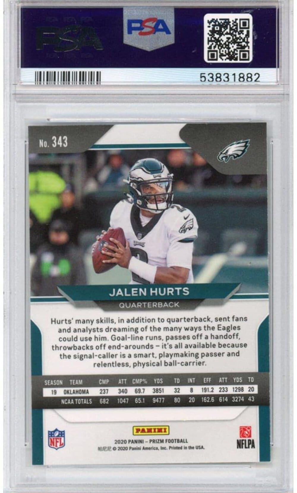 Amazon.com: Graded 2020 Panini Prizm Jalen Hurts #343 Rookie RC