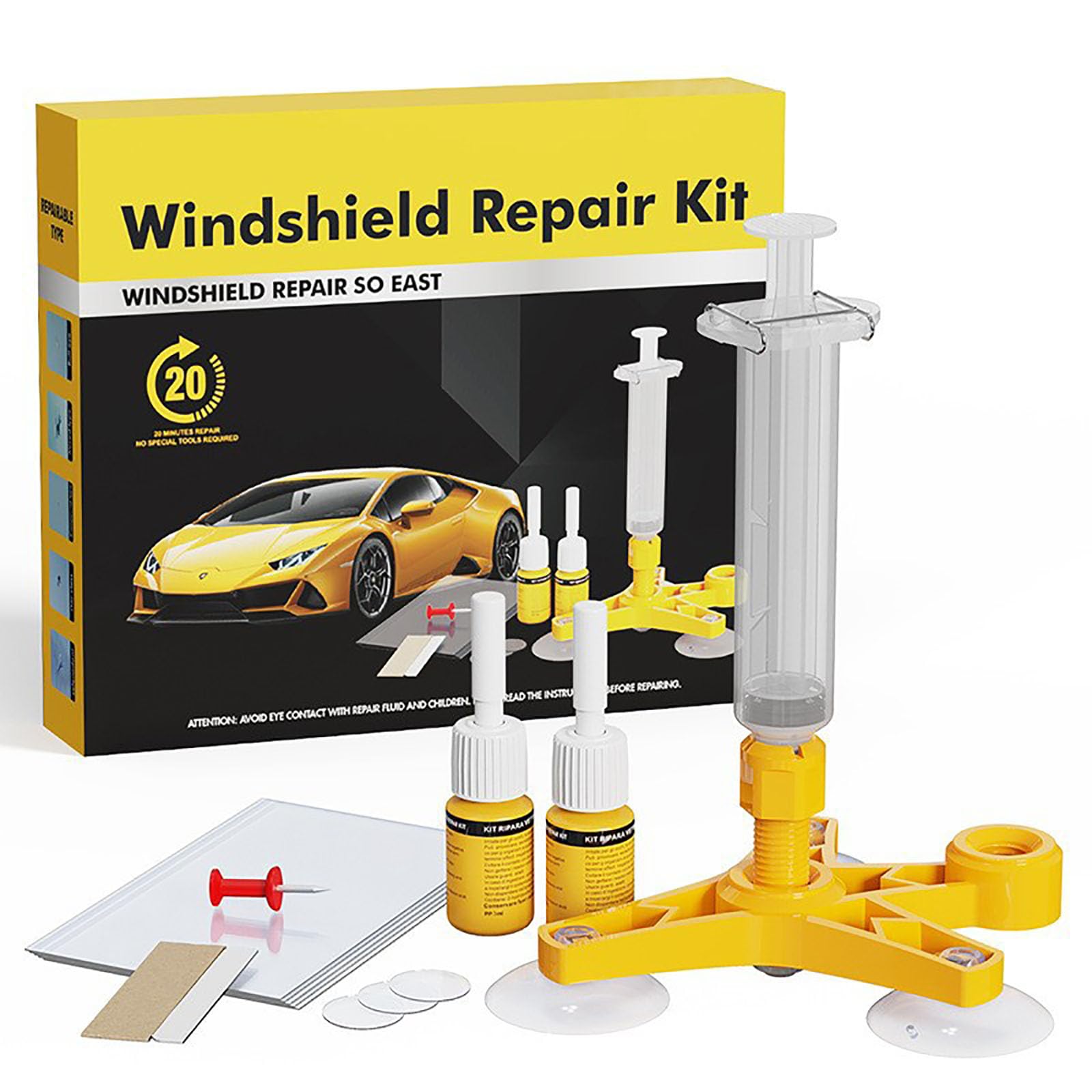 Kit de Réparation de Verre Fissuré, Kit Reparation Pare Brise, Windshield Repair Kit, Colle Pare Brise Voiture, Toile D'araignée, étoile, Entaille, Croissant de Lune Demi Lune