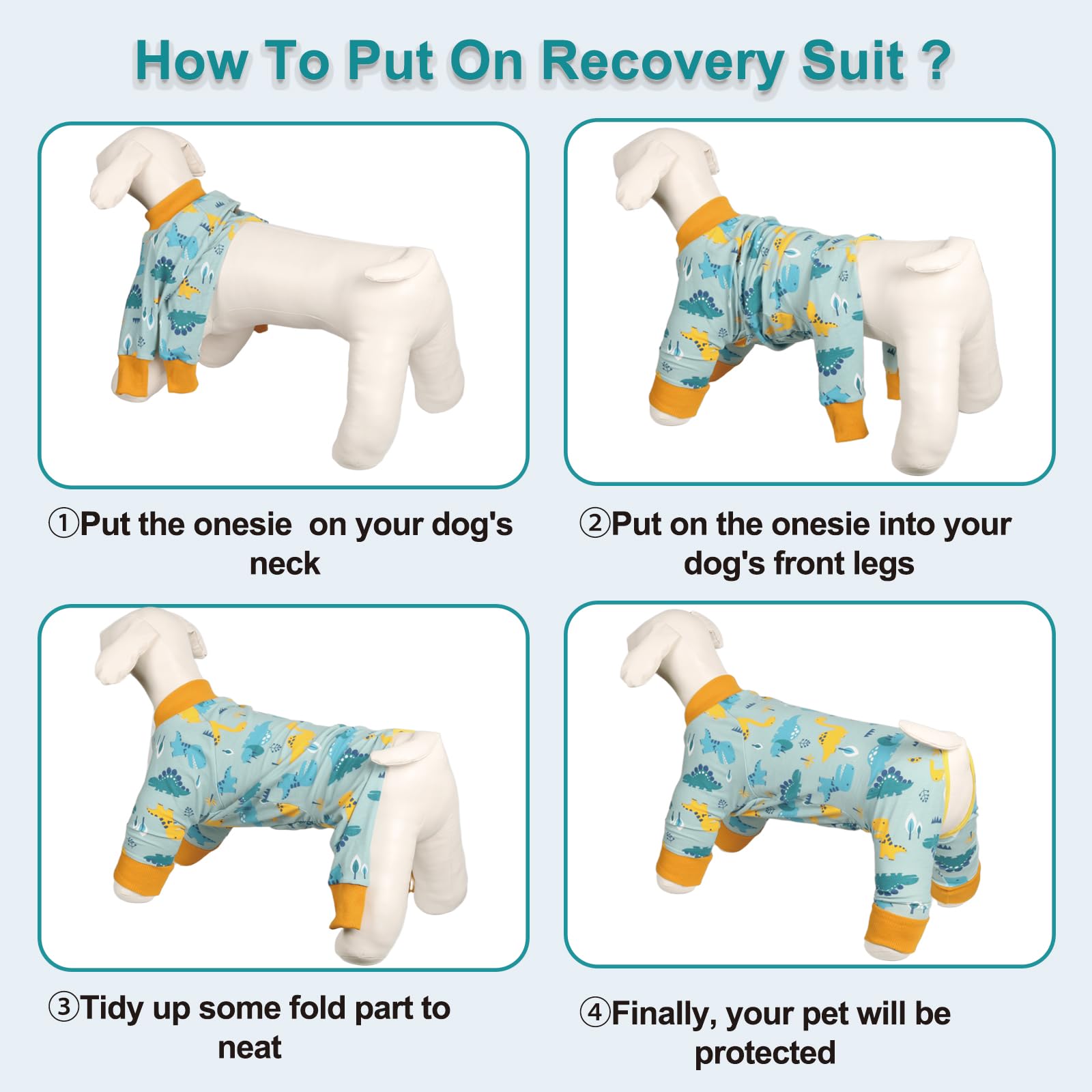 FEimaX Traje de Recuperación para Perros Después de la Cirugía, Body Postoperatorio para Perro Grande y Mediano, Protector de Heridas Abdominales para Perros Hembras y Machos (M, Dinosaurios)