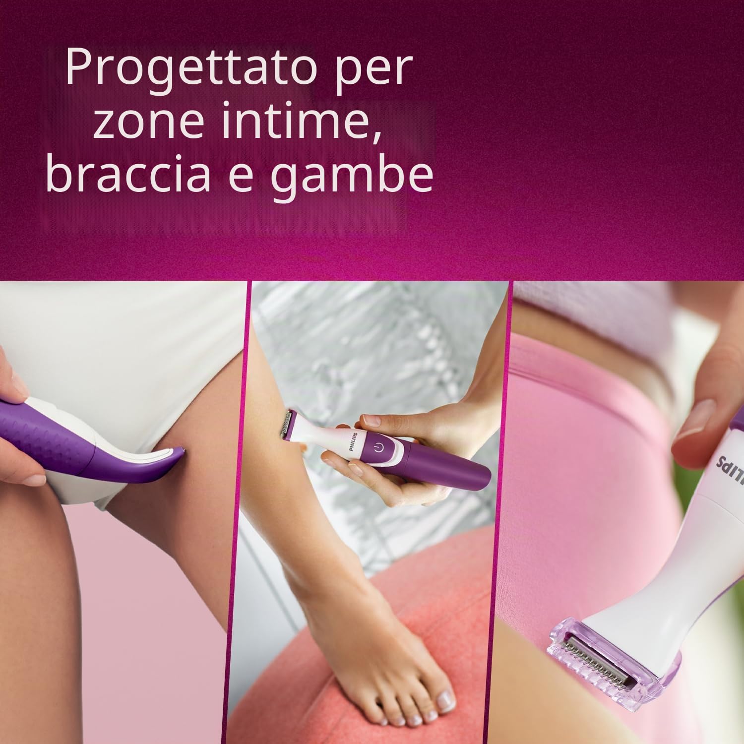 Philips rifinitore zona bikini con 2 pettini e 1 testina di precisione, portatile con custodia BRT383/15