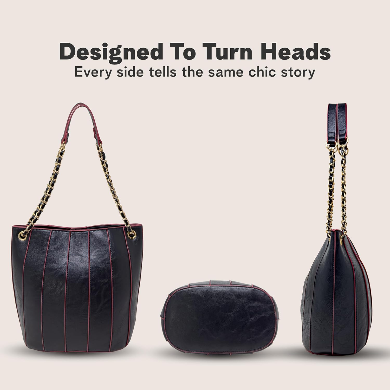 Vegan Leather Purses for Women, Faux Leather Handbags for Women, Bucket Purse, Top Handle Bag - Image 8