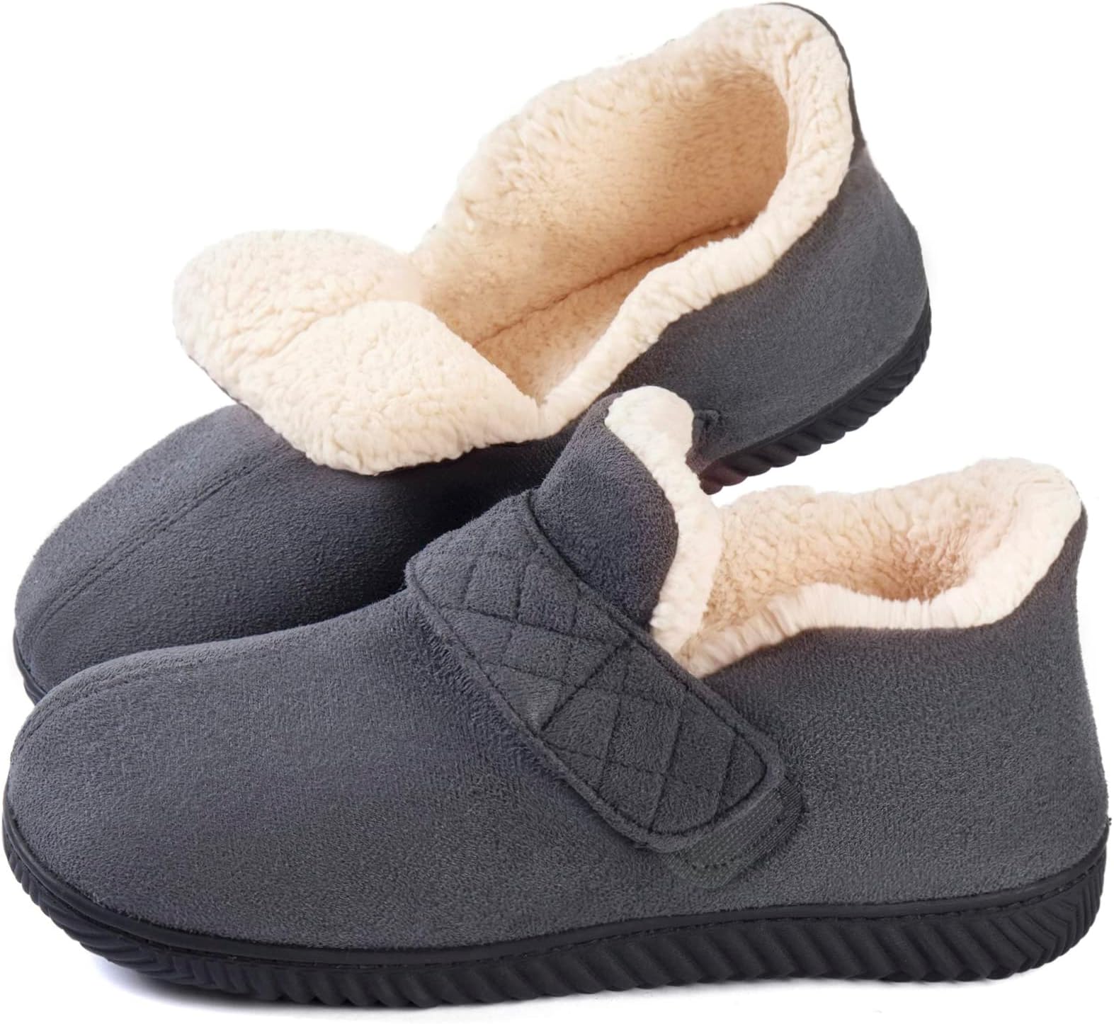 ZizorMens Slipper, Velcro House Shoes for Diabetic, Men Gifts, Memory Foam, Indoor Outdoor, Winter Ankle Pantuflas with Rubber Sole