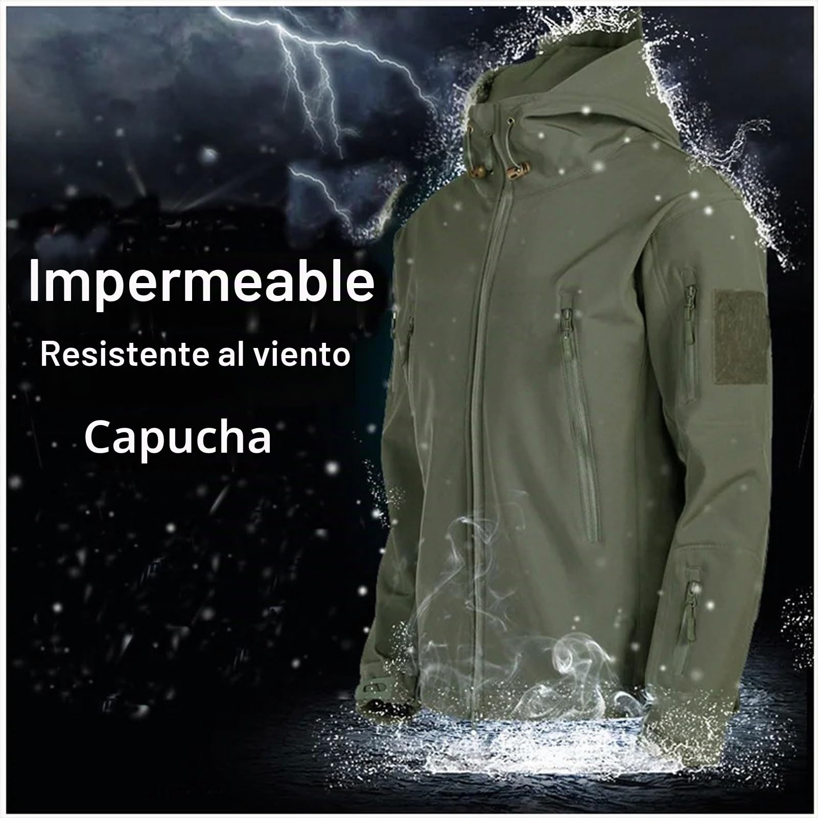 Trajes de pesca para hombre, piel de tiburón, forro polar suave, grueso, montañismo, camping, tácticas, entrenamiento, impermeable, verde militar