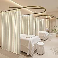 HIYOUGO U-Shape Privacy Curtain for Beauty Salon - Beige 230x120cm Room Divider with Metal Rod, Fitting Room Partition