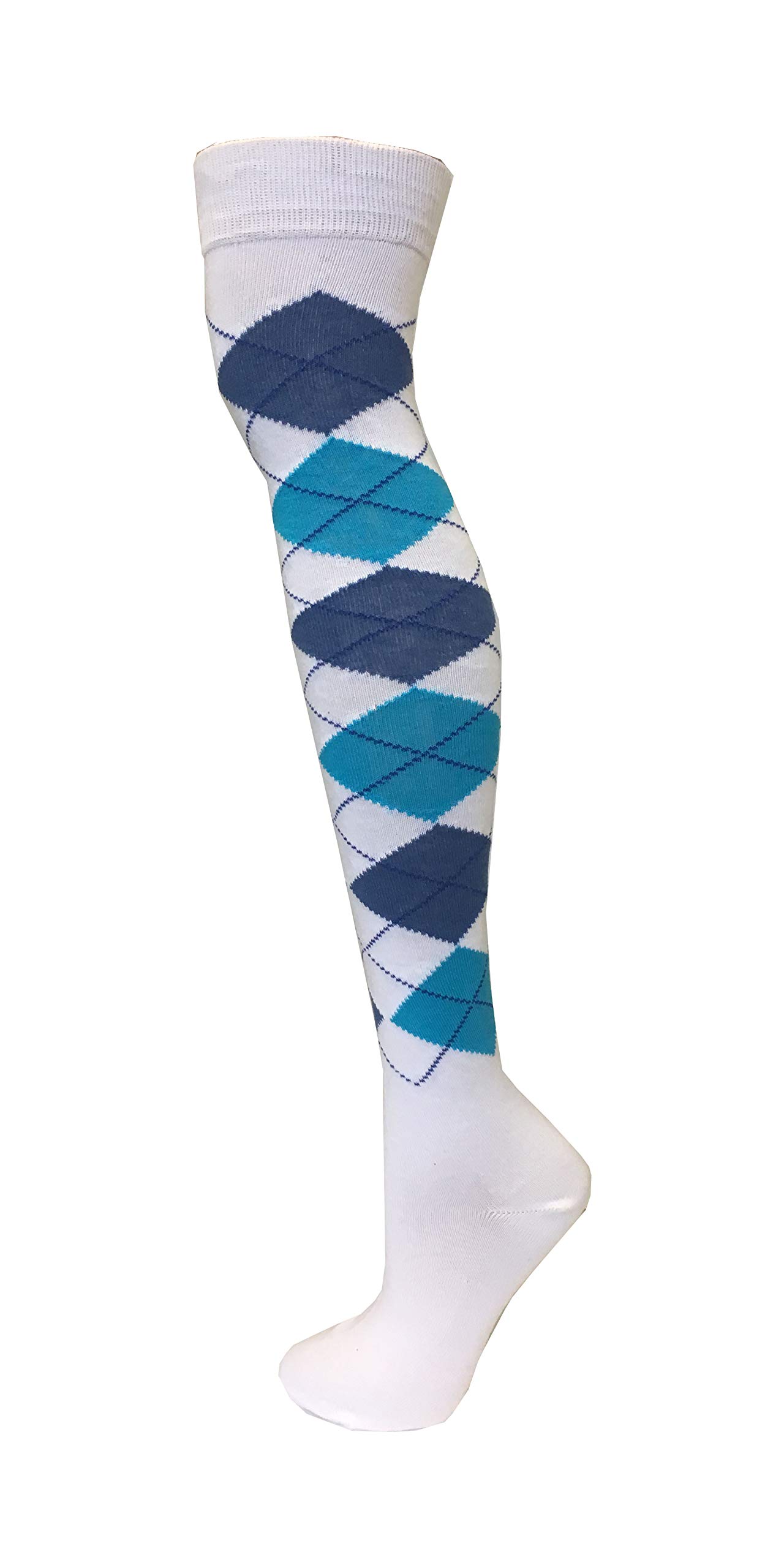 MACAHEL Cotton Rich Over The Knee Argyle Diamond Design Socks (Blue)