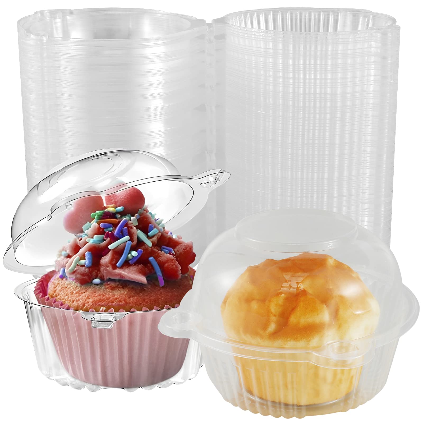 TSLBW 50 Pezzi Scatole per torte triangolari, Scatola trasparente per torte con adesivi, Scatole individuali triangolari in plastica per dessert per Cheesecake, Budino, Panini, Sushi (Oro