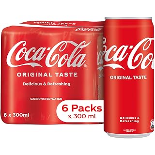 Coca-Cola Original Cold Drink | Soft Drink with Refreshing Fizz | Delicious Cola Flavour | Recyclable Can, 300 ml (Pack of 6)