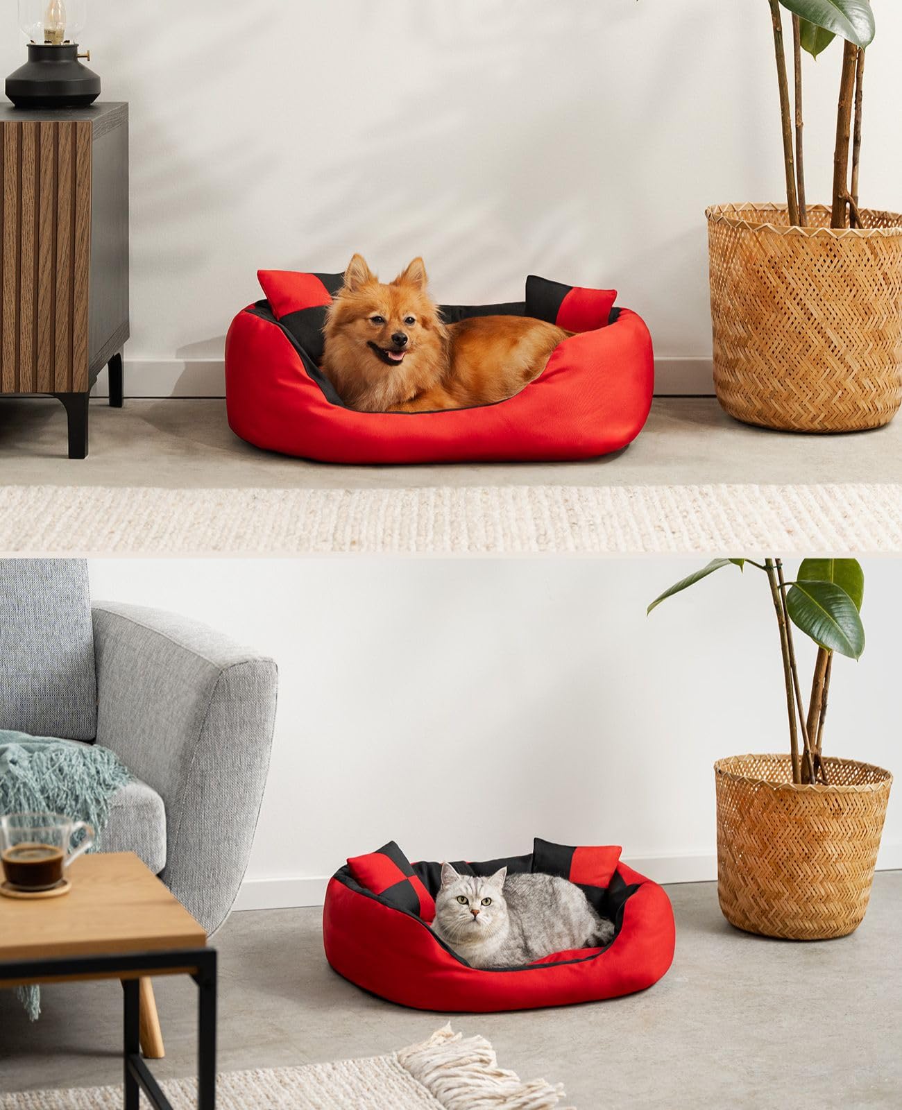 Cama cálida tipo cesta para perros o gatos, resistente a roturas e impermeable, con cojín