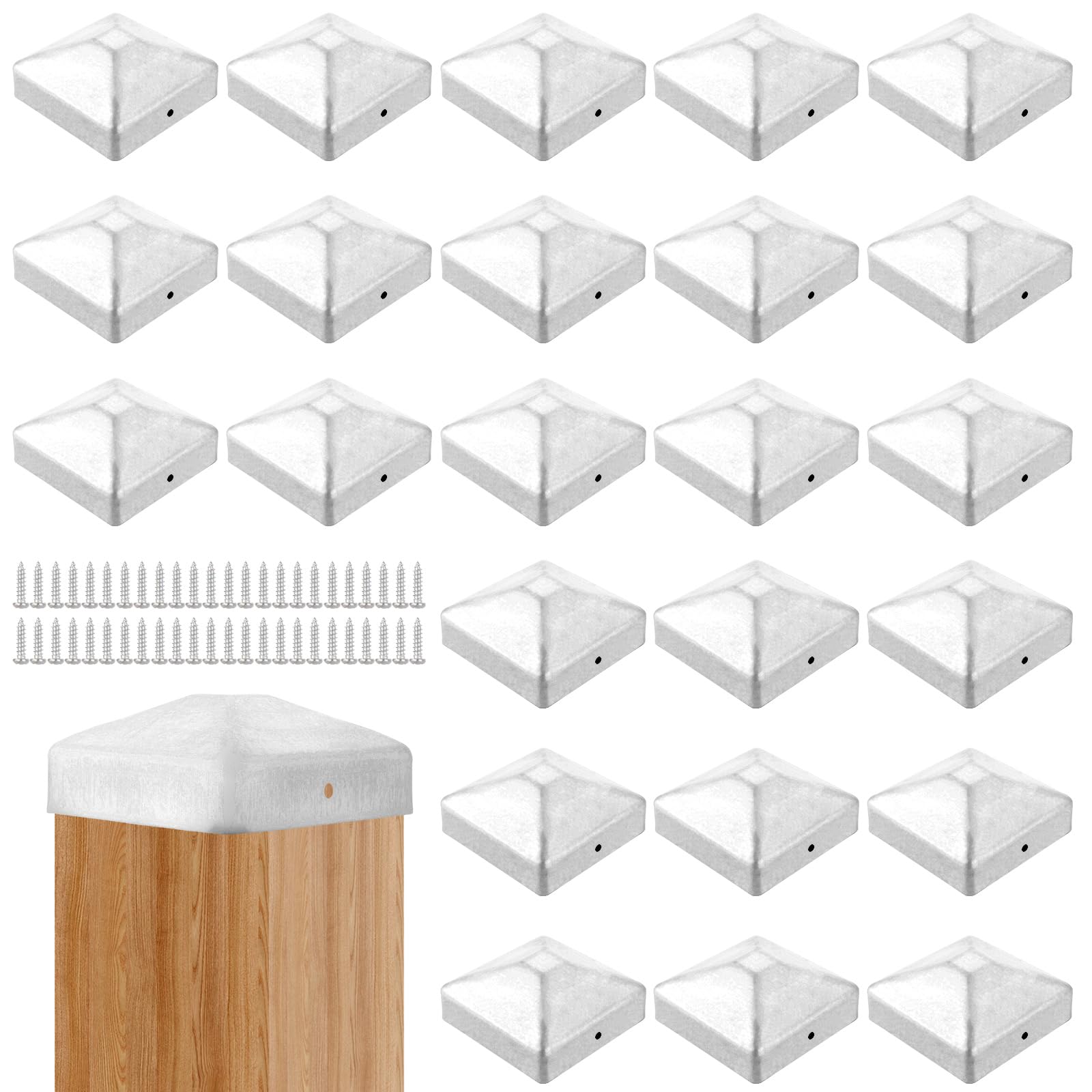 Lot de 24 capuchons de poteau - 7 x 7 cm - En acier inoxydable - Capuchons de poteau carrés - Capuchons de clôture pour poteaux, poteaux de clôture, poteaux en bois