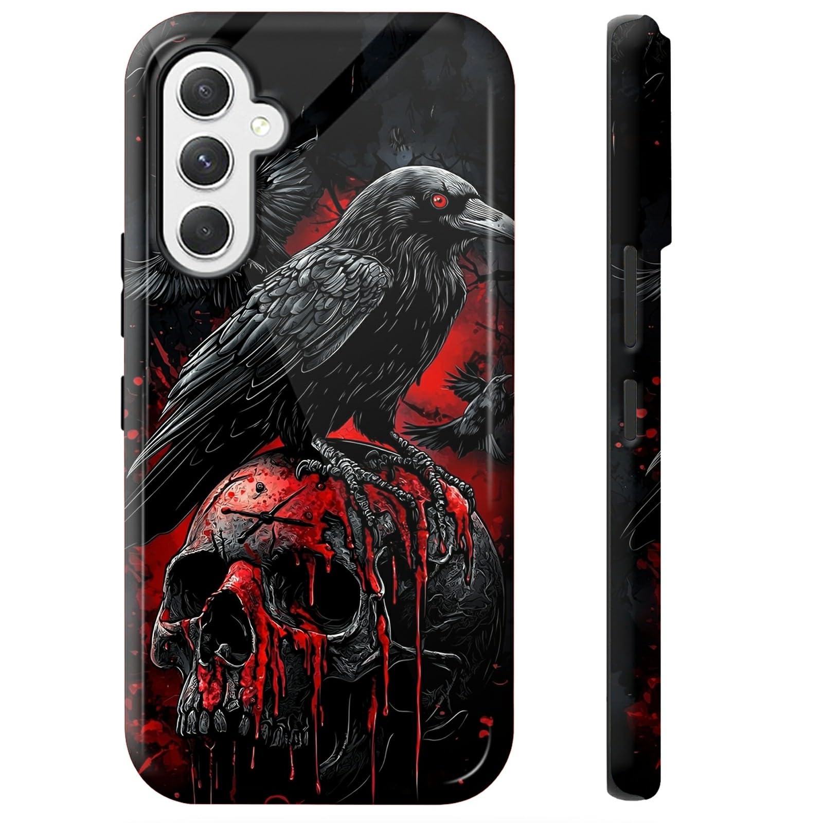 BWEGRHE Raven Skull Phone Case for Samsung Galaxy S24 Plus, Dual Layer Shockproof Rugged Cover with Soft TPU + Hard PC, Anti-Scratch Slim Fit Wireless