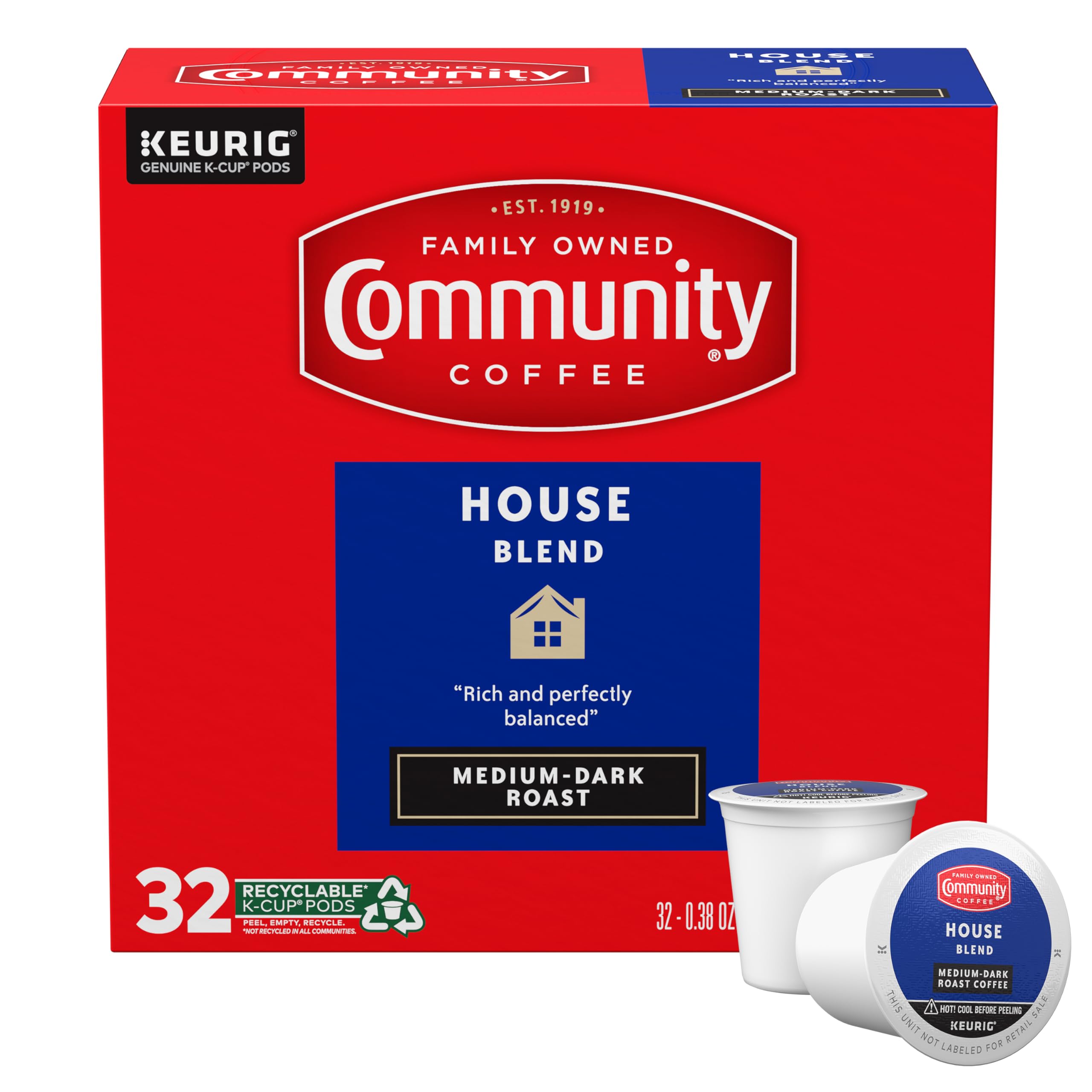 Community Coffee House Blend Keurig K-Cup średni ciemny pojedynczy tost, 32 sztuki