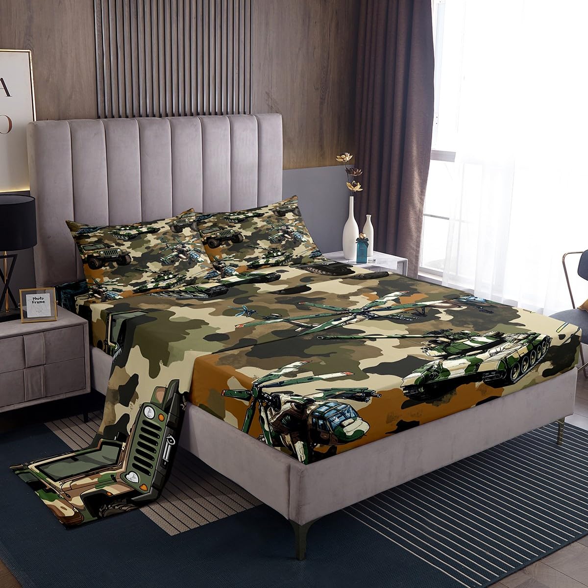 Parure de lit militaire garçon motif hélicoptère et char d'assaut