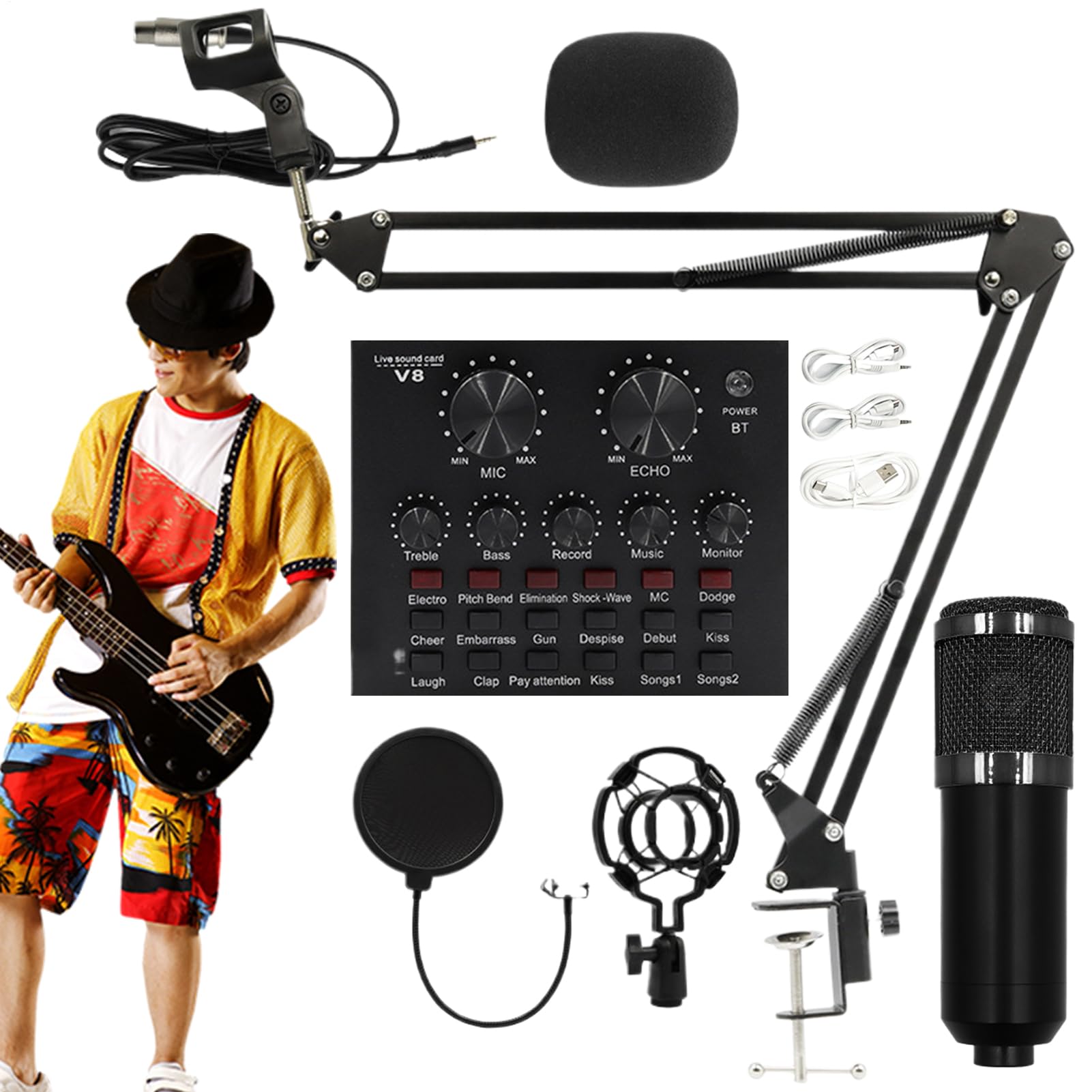Ensemble Enregistrement - Équipement Studio, Kit Streaming | Matériel Audio Professionnel, Haute Sensibilité avec Support Réglable pour Podcast Musique à Domicile et Performances Directes