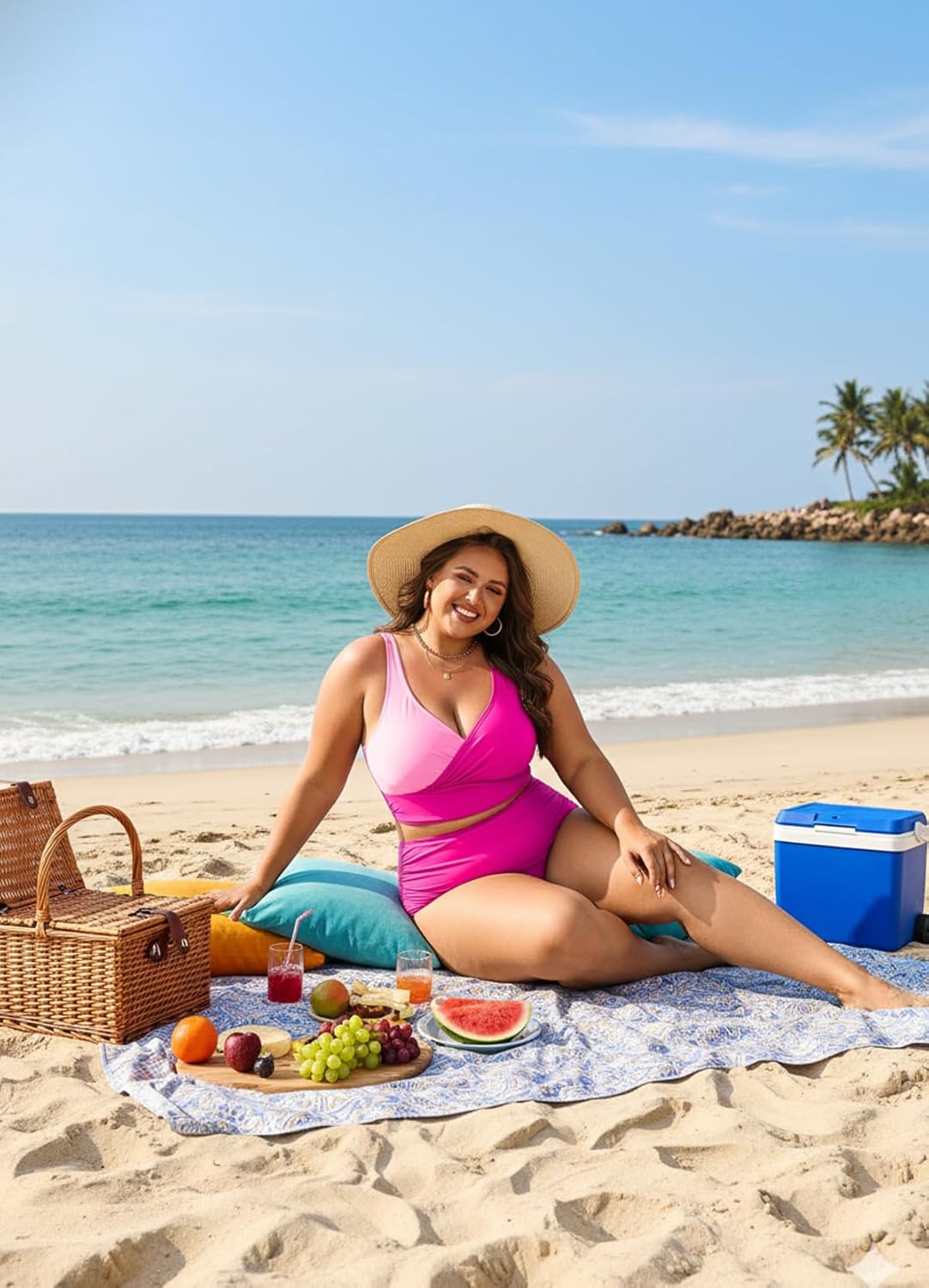 Eytino Womens Plus Size Bikini Sets High Waisted V Neck Bahting Suits Two Piece Color Block Swimsuits(1X-5X) - Image 2