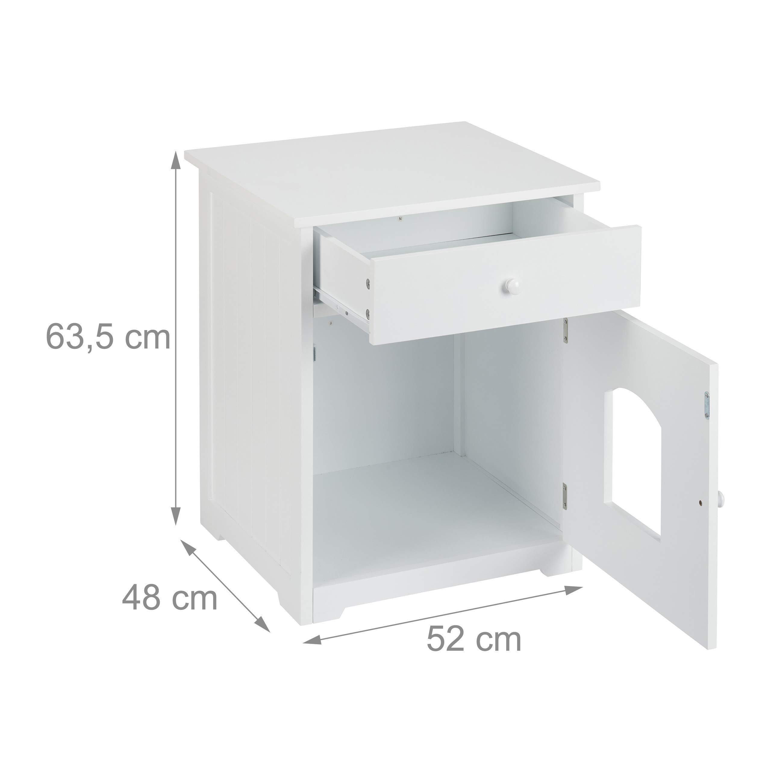 Relaxdays Mobiletto Lettiera per Gatti, con Cassetto, Modkat Litter Box, Armadietto Bagno, HLP 63,5 x 52 x 48 cm, bianco