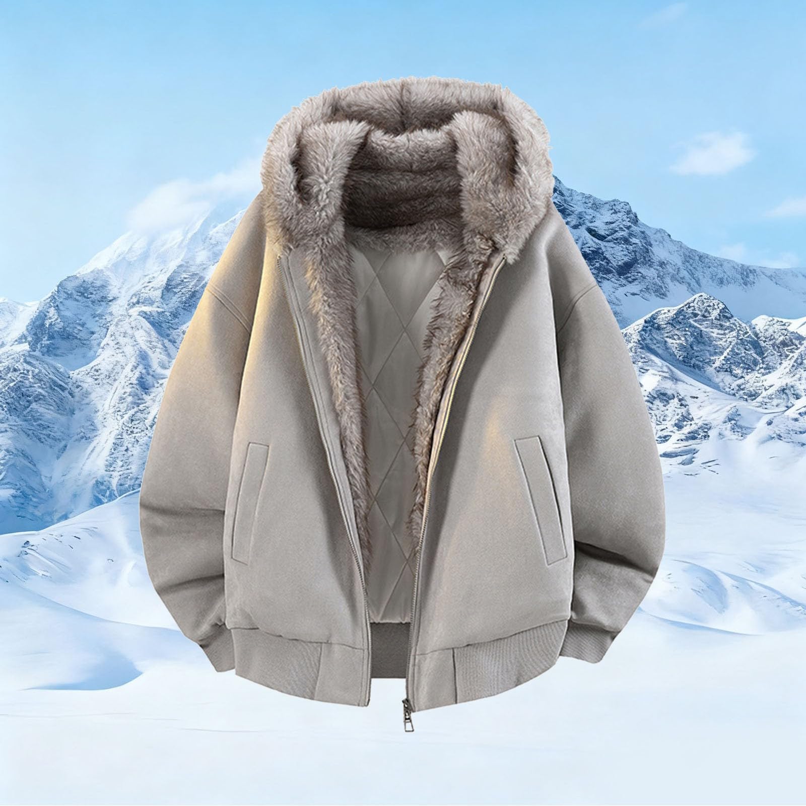 Generisch Veste d'hiver pour homme - Veste de travail demi-saison - Veste d'extérieur surdimensionnée avec col en fourrure synthétique - Imperméable - Coupe-vent - Doublure polaire chaude - Pour
