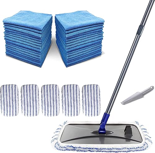 Miniatura 1 de Masthome Trapeador de microfibra extra grande y paños de limpieza trapeador plano con 5 repuestos reutilizables y lavables para uso húmedo y seco