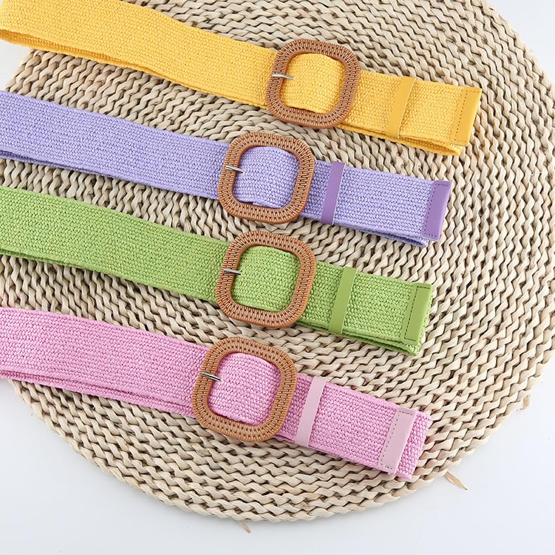 Women Straw Woven Elastic Stretch Waist Belt Dress Belt Boho Braided Waist Belt Summer Beach Dress Belts3