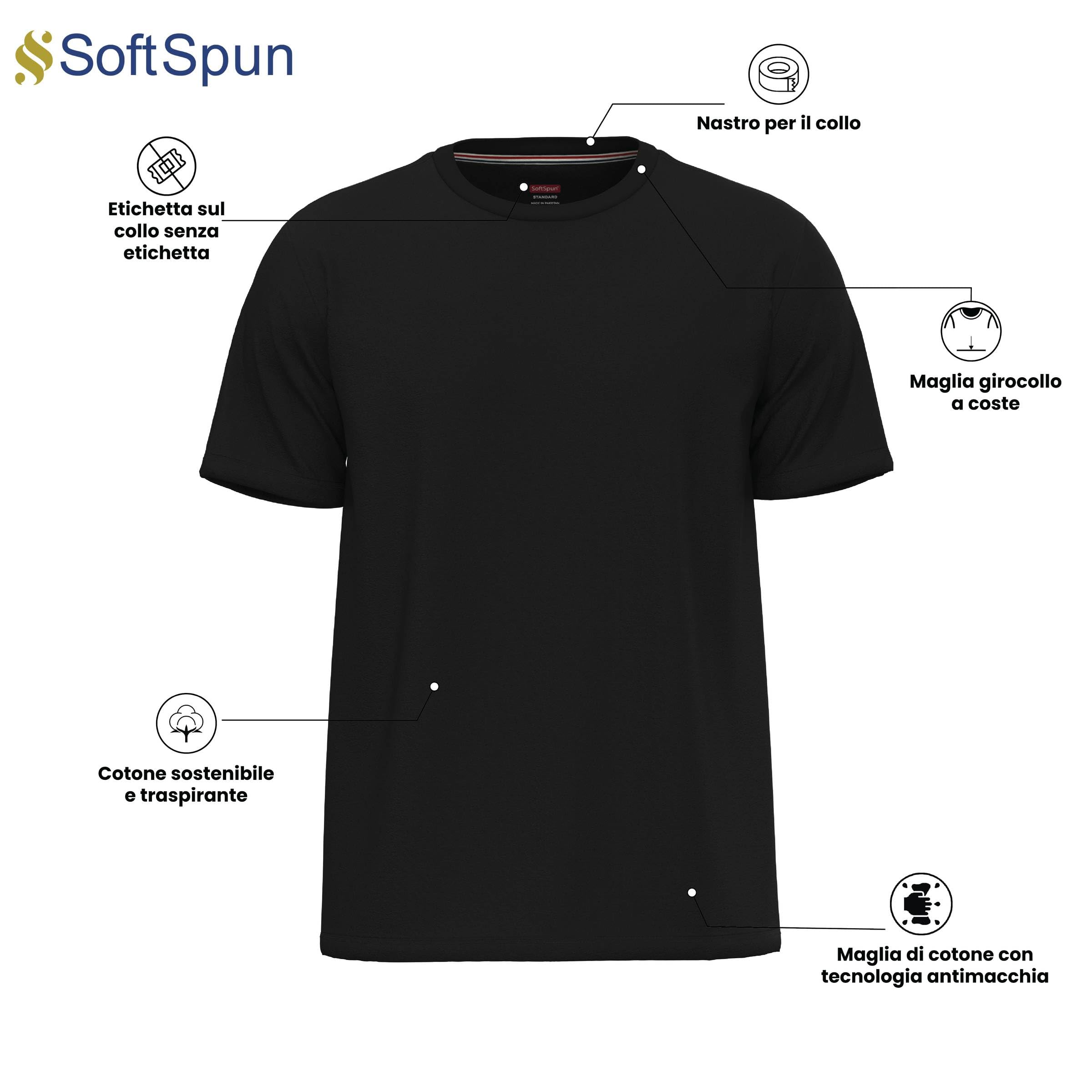 SoftSpun Confezione da 6 Magliette da Uomo in Cotone 100%, Regno Unito | Magliette da Uomo con Scollo Rotondo.