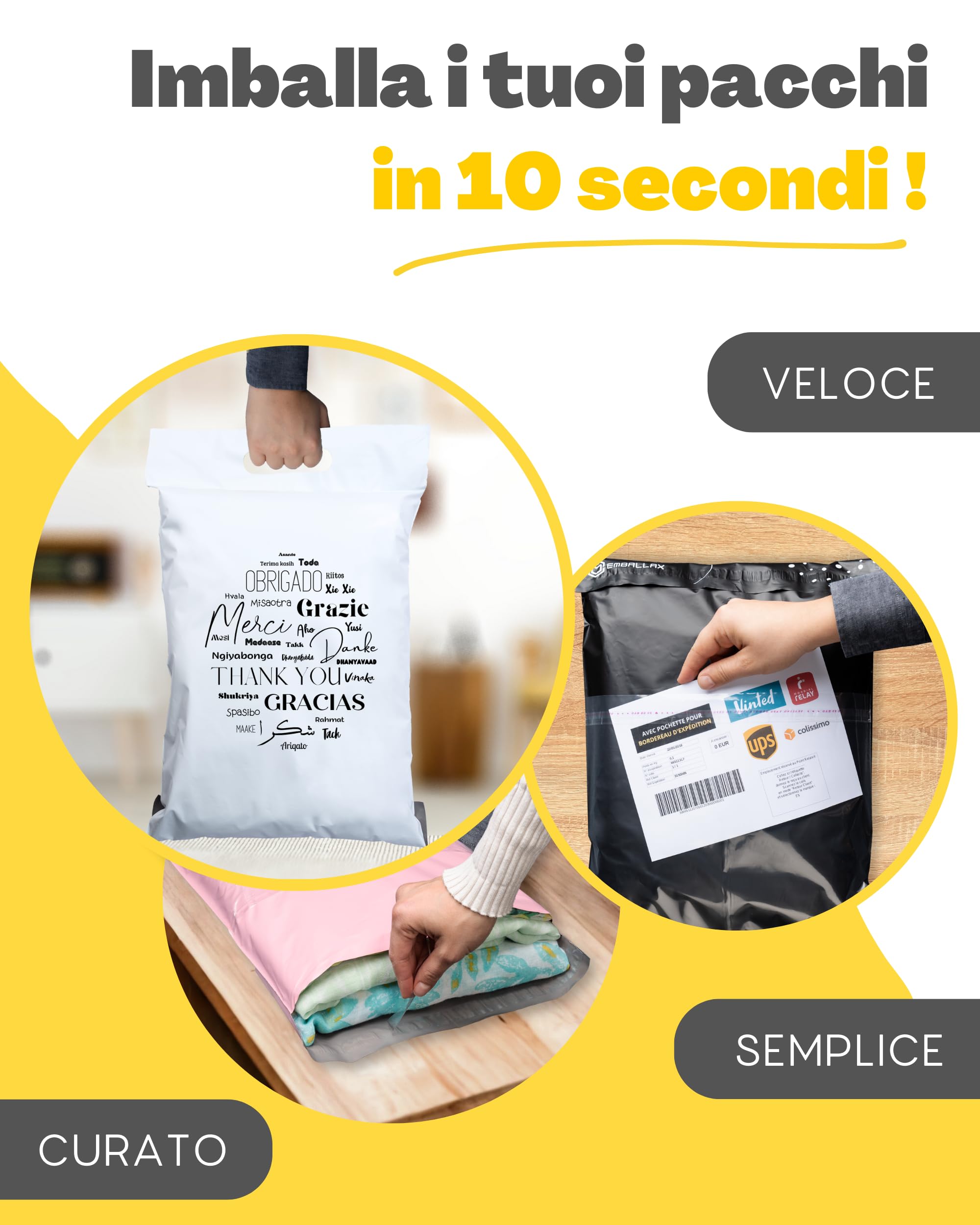 Sacchetti Spedizione in Plastica 40 Buste per Spedizioni Vinted con Tasca per Bollettino 2 Taglie M/XL Non Trasparenti Ultra-Resistenti Pochette Postali con Maniglia