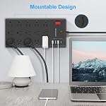 Power bar 15 ft cord-15 Widely Spaced Outlets and 4 USB Ports(1 USB C Port),14 AWG Extension Cord,1875W/15A Heavy Duty Power Strip Surge Protector 15 ft Cord,2800J,Black