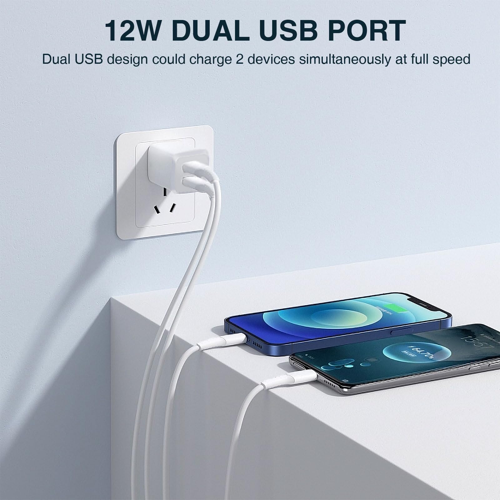 3- Pack, USB Wall Charger, Dual Port USB Cube Power Adapter Charger Plug Block Charging Box, Dual Port Wall Fast Charging Adapter, Compatible for i Phone 15 14 13 12 11