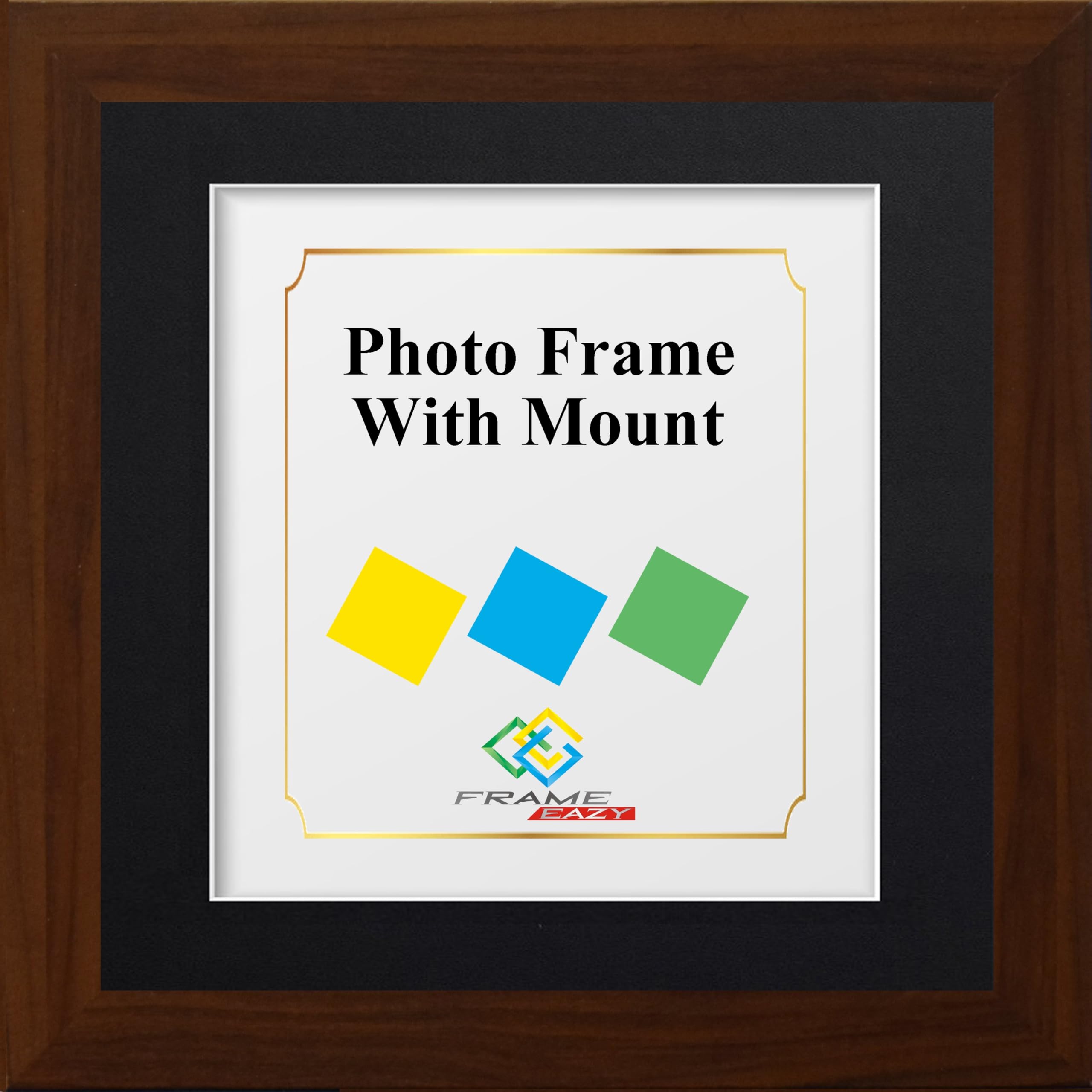 FRAME EAZY Square Dark Oak Photo Frame Picture Frame with Black Mount - Comes With Safe Perspex Front & Wall Hanging Hooks - Square Frame 15"x 15" Pic Size 13"x 13" Mount — image 1
