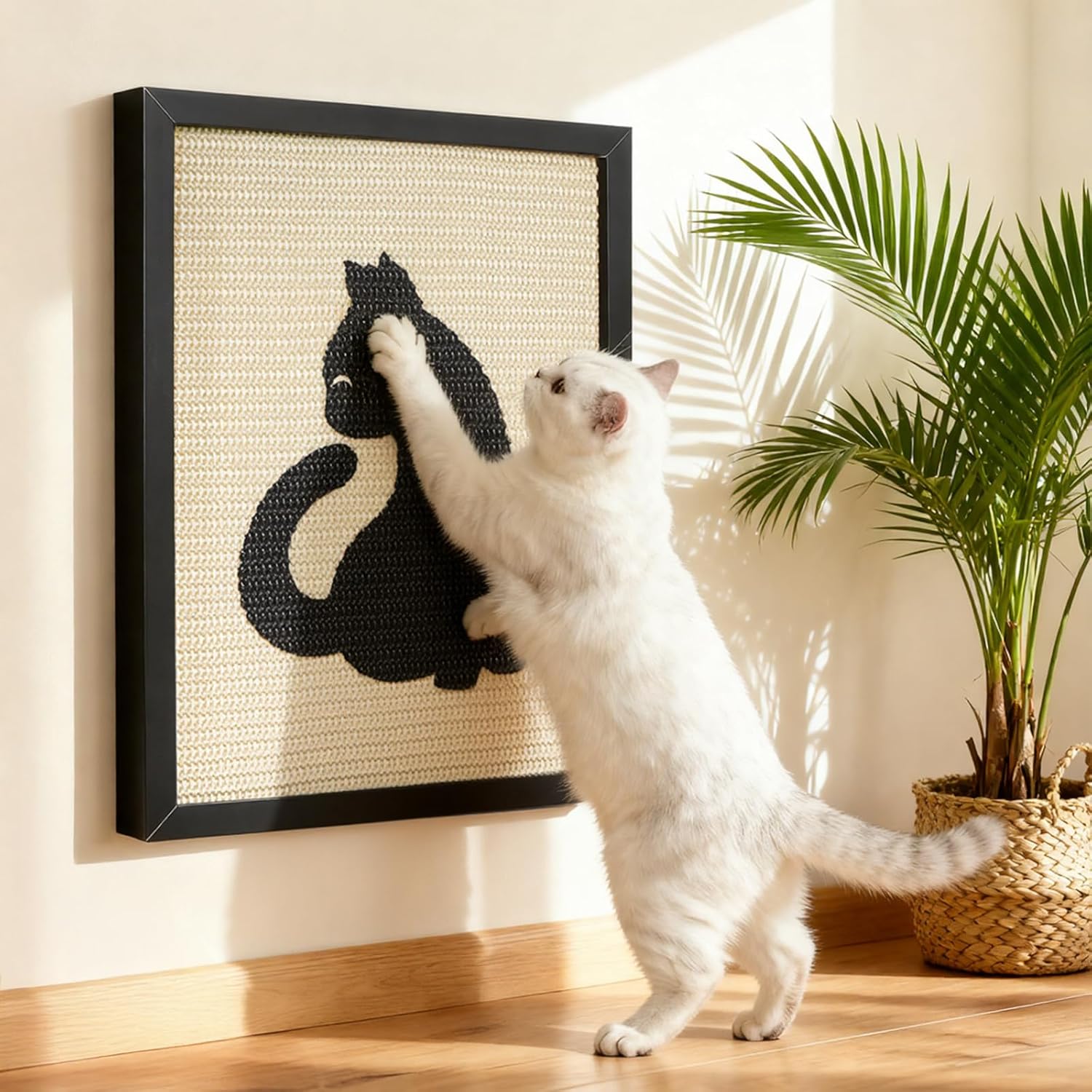 Ownpets Sisal Cat Scratcher, Cat Wall Mounted Scratcher, Cute Scratch Pad for Indoor Cats, with Frame Decorative Art Scratching Board Furniture Protector