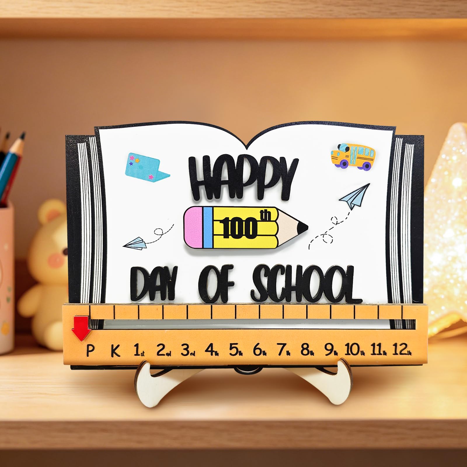 3D 'First and Last Day of School' znak, książka w kształcie powrotu do szkoły tablica wielokrotnego użytku, 100 dzień drewniana tablica tablica znak powrót do przyborów szkolnych zdjęcie rekwizyt