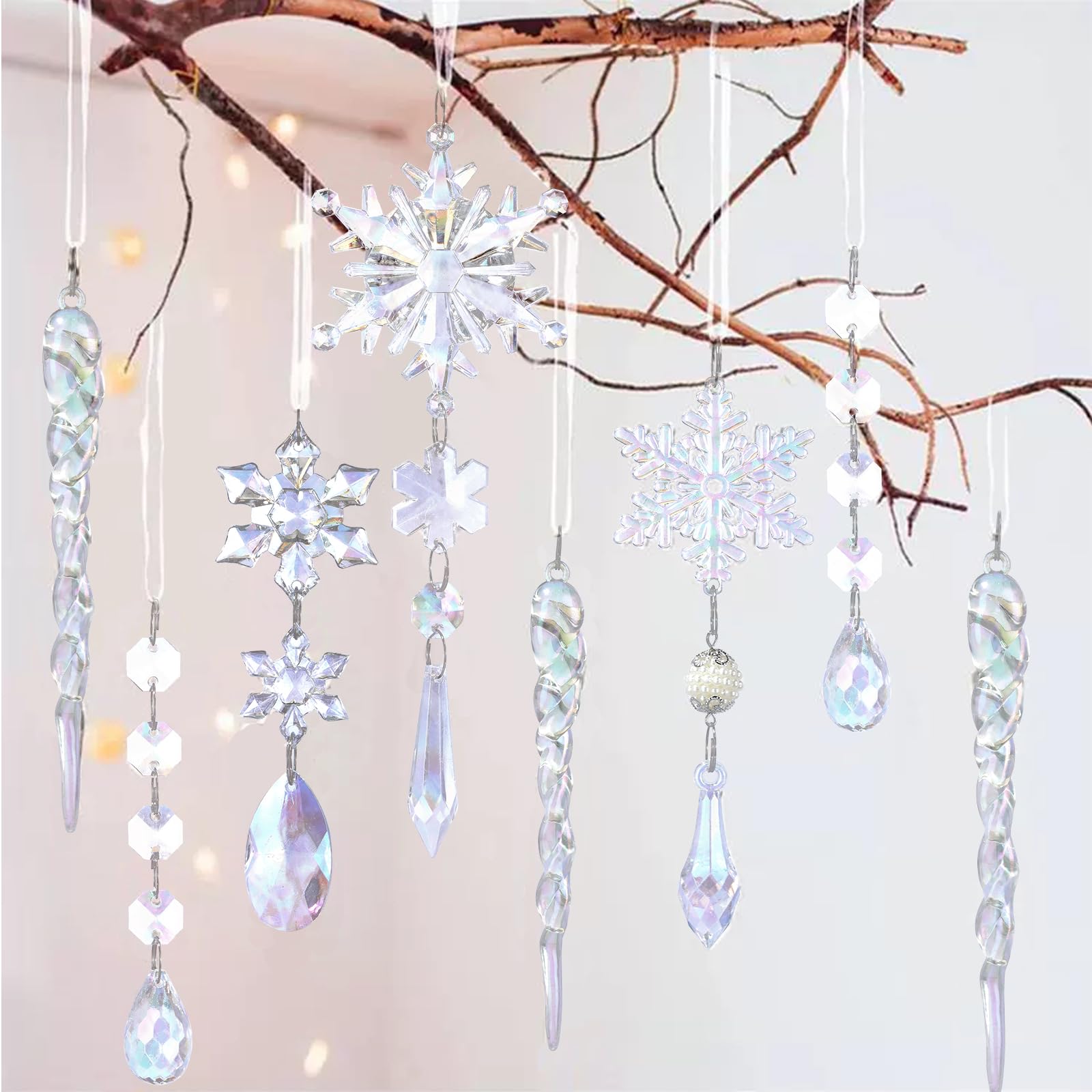 MSQ Lot de 18 décorations de Noël en Forme de Gouttes Flocons de Neige