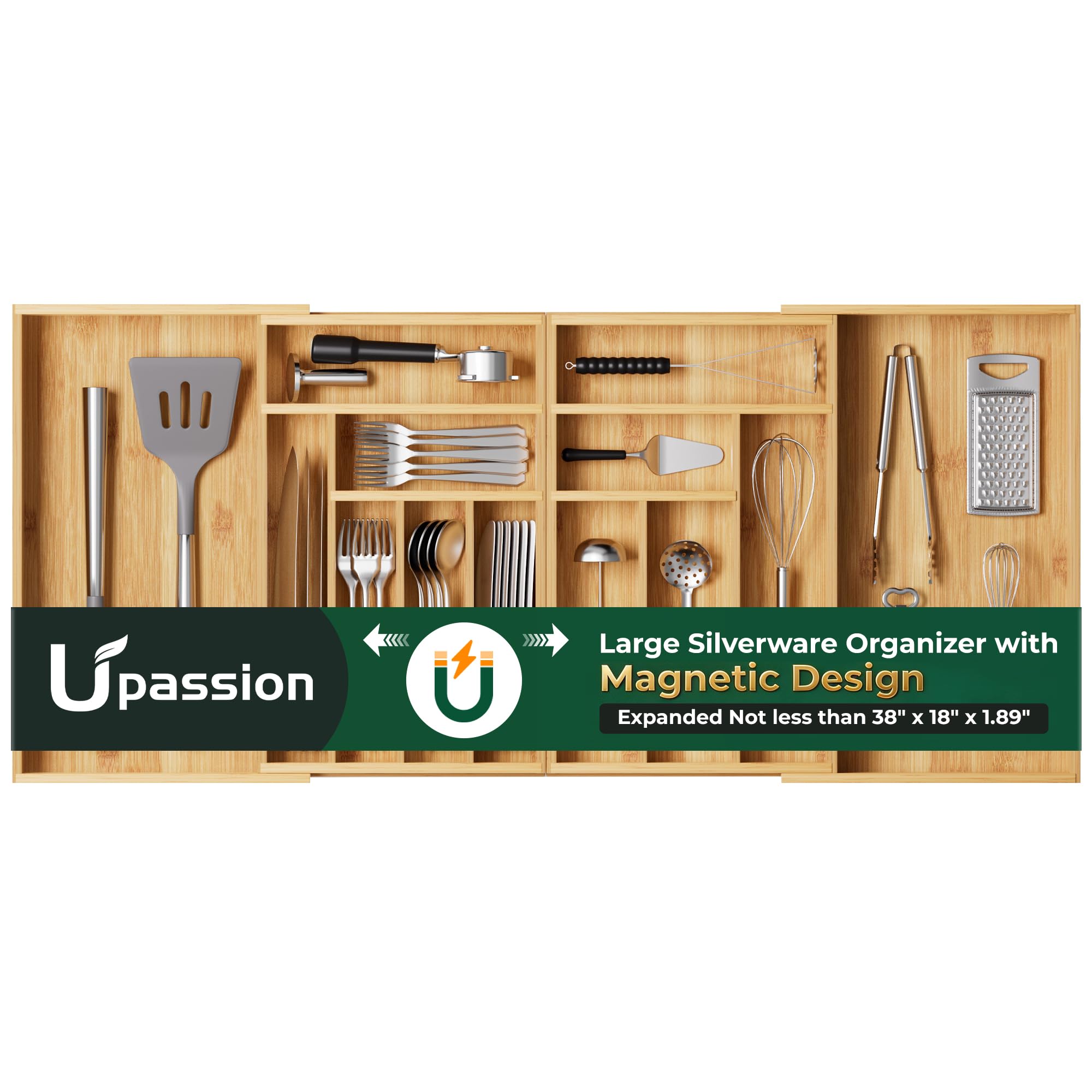 Photo 1 of Upassion Expandable Bamboo Flatware Organizer, 13 Slots