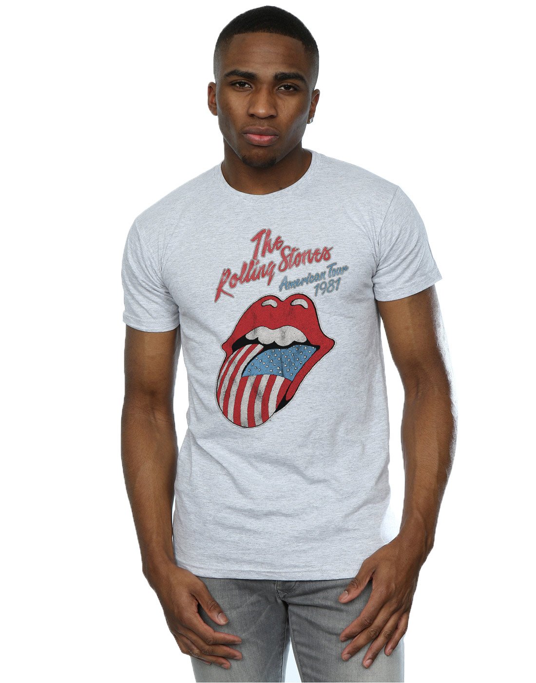 Rolling Stones Men's American Tour 81 T-Shirt Medium Sport Grey