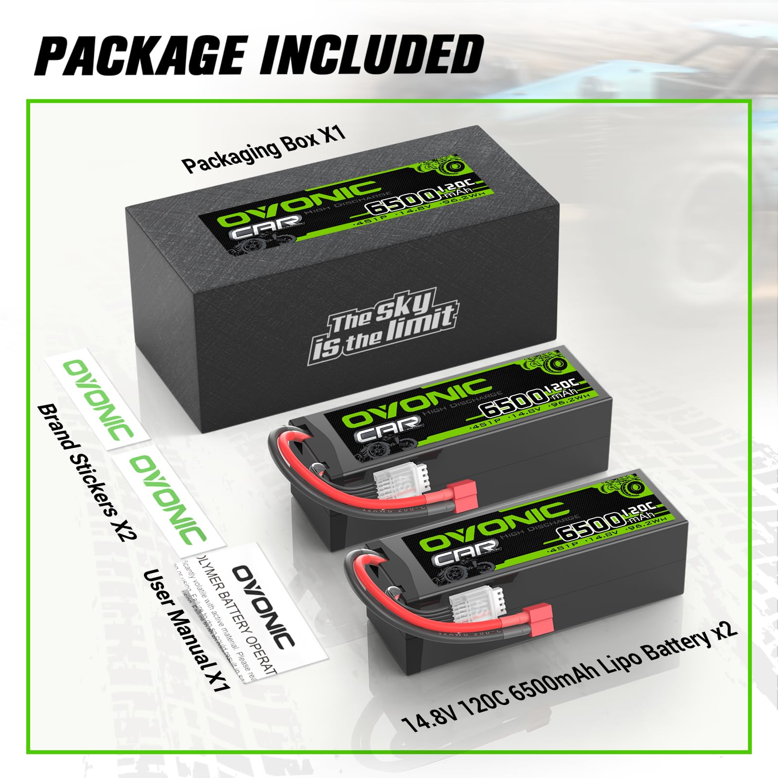 OVONIC 4s Lipo akumulator 14,8 V 120C 6500 mAh z wtyczką Deans T do samochodów RC, ciężarówek, truggy, quadcopterów, helikopterów, ciężarówek, łodzi, samolotów (2 szt.)