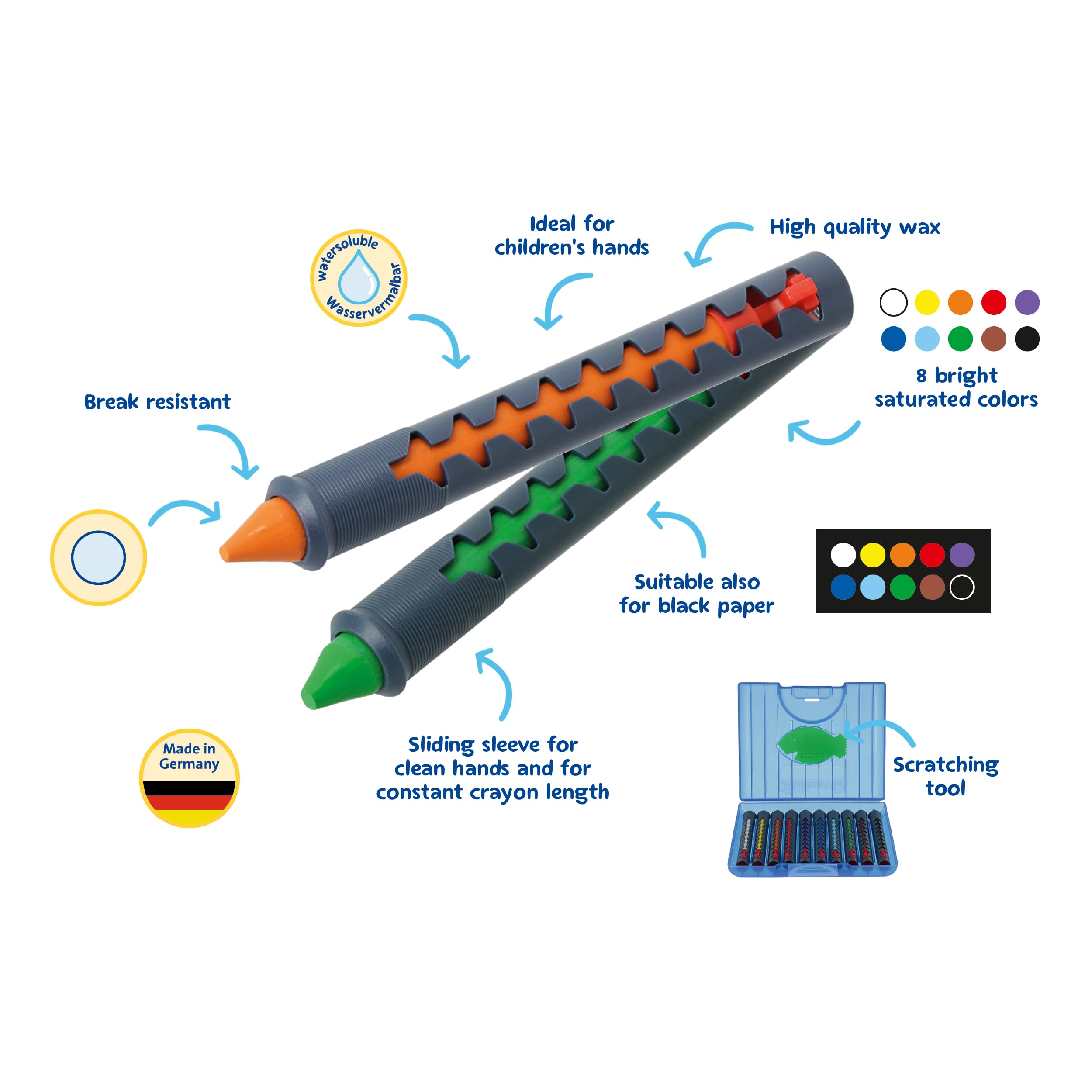 Pelikan Wax Crayons, Water-Soluble, 10 Pack with Ergonomic Plastic Comfort Grips - Image 2