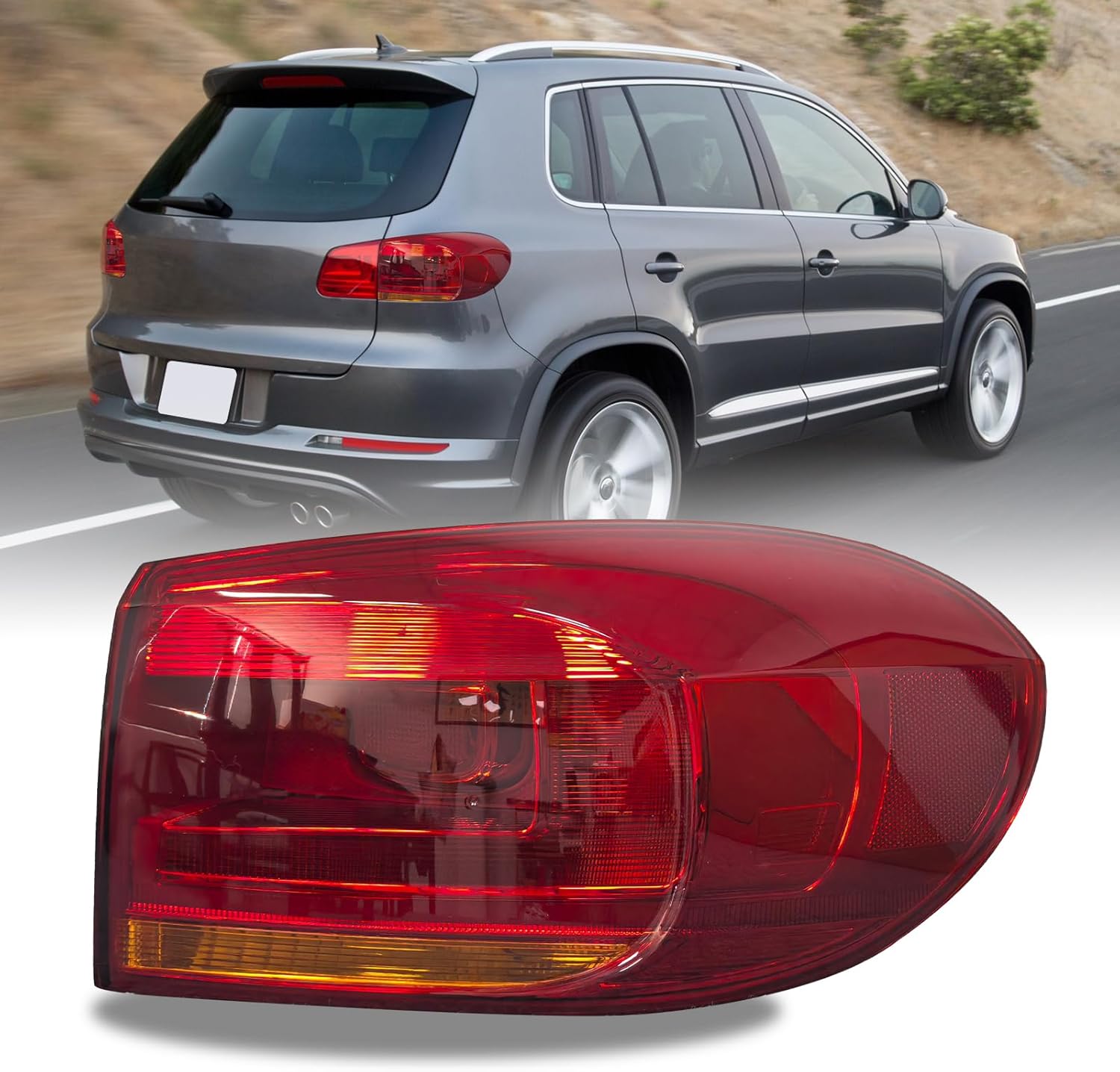 Road Hawk Outer Rear Tail Light Assembly Fit for Volkswagen Tiguan 2012 2013 2014 2015 2016 2017 Tiguan Halogen Tail Lamp Right Passenger Side Taillight Assembly Without Bulbs