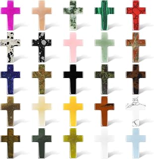 Acxetx 25 PCS Cross Crystal Stone Bulks, 1'' Worry Stones Pocket Crosses, Natural Crystal Wall Cross Shaped, Palm Pocket Stone for Easter Halloween Decor Gifts
