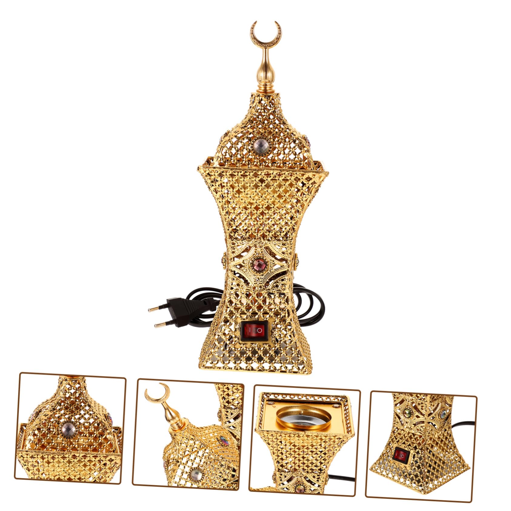 Quemador de Incienso Eléctrico de Hierro Dorado Estilo Oriental