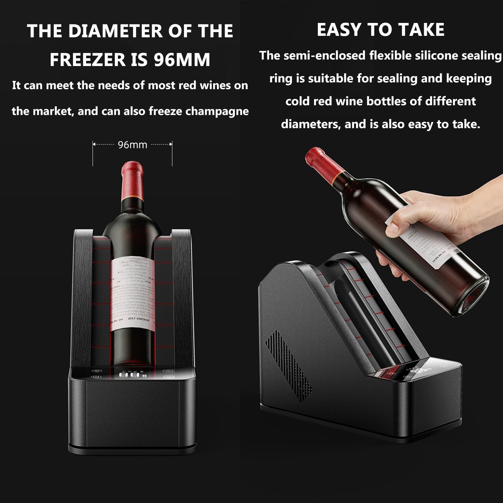 Enfriador De Vino para Una Sola Botella, Enfriador Portátil Sin Hielo, Compartimento Congelador De 96 Mm, Ajuste De Temperatura De 0 a 20 °C, Ideal para La Cocina, El Bar, La Autocaravana
